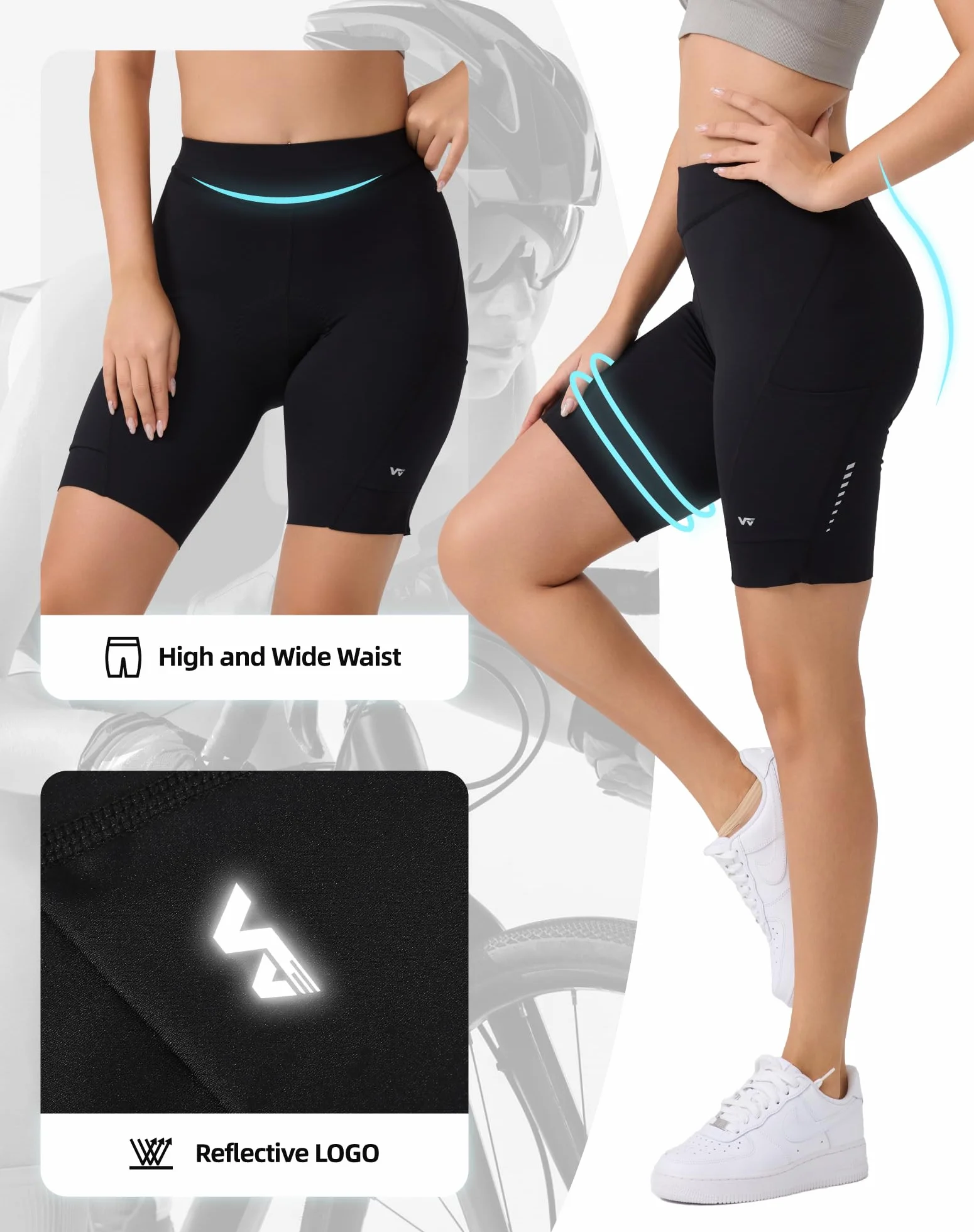 Pantalones de ciclismo para mujer, acolchados 6D con bolsillo, de secado rápido, pantalones de ciclismo para mujer, elásticos, transpirables, con acolchado ancho y denso, sin dolor