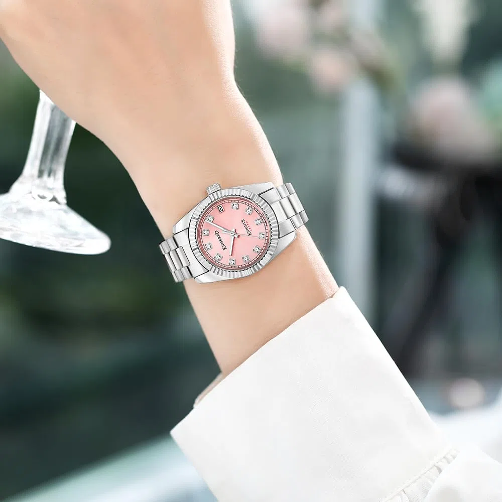 Reloj Clásico para Mujeres con Cristal de Cuarzo y Banda de Acero Inoxidable Sólido Vestido de Señoras Reloj Resistente al Agua