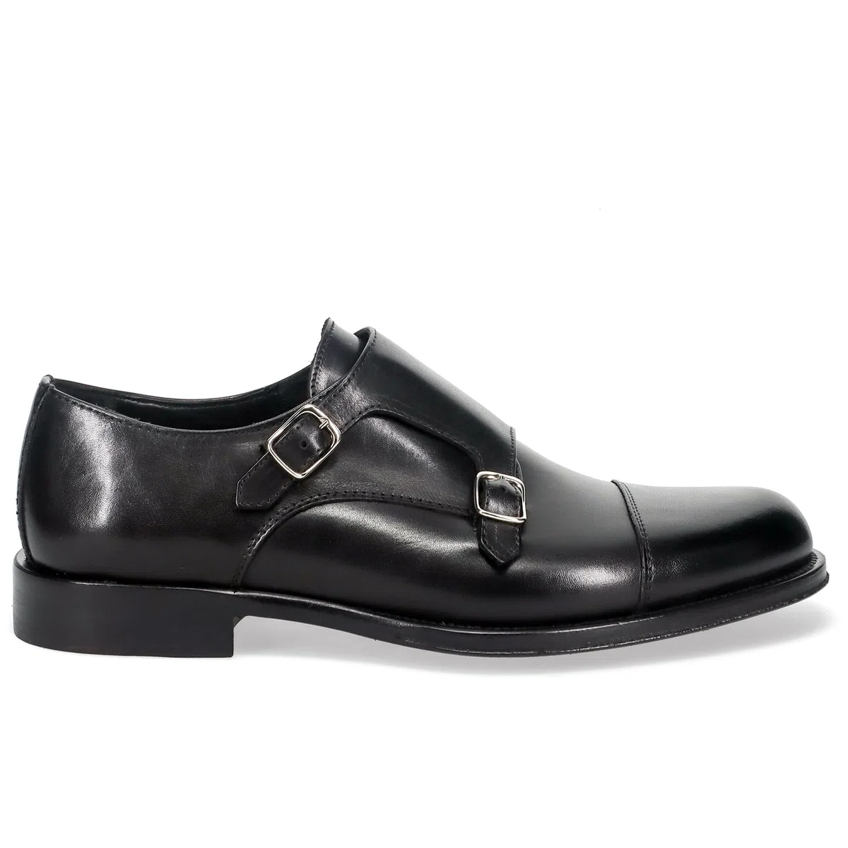 Sangiorgio Zapato con doble hebilla para hombre, piel negra - 6724 Crust Negro - Talla