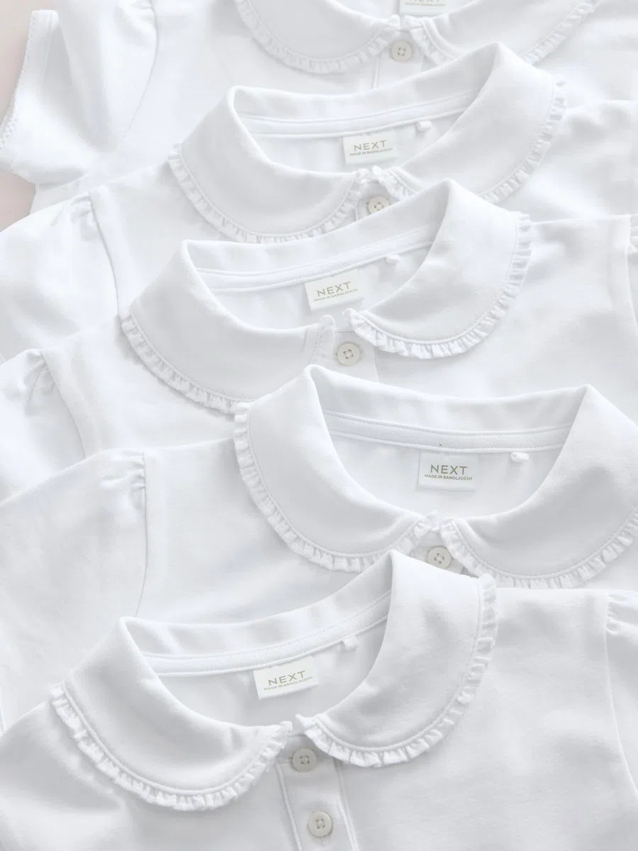NEXT Niñas Pack de 5 Polos Escolares con Volante en el Cuello de algodón elástico