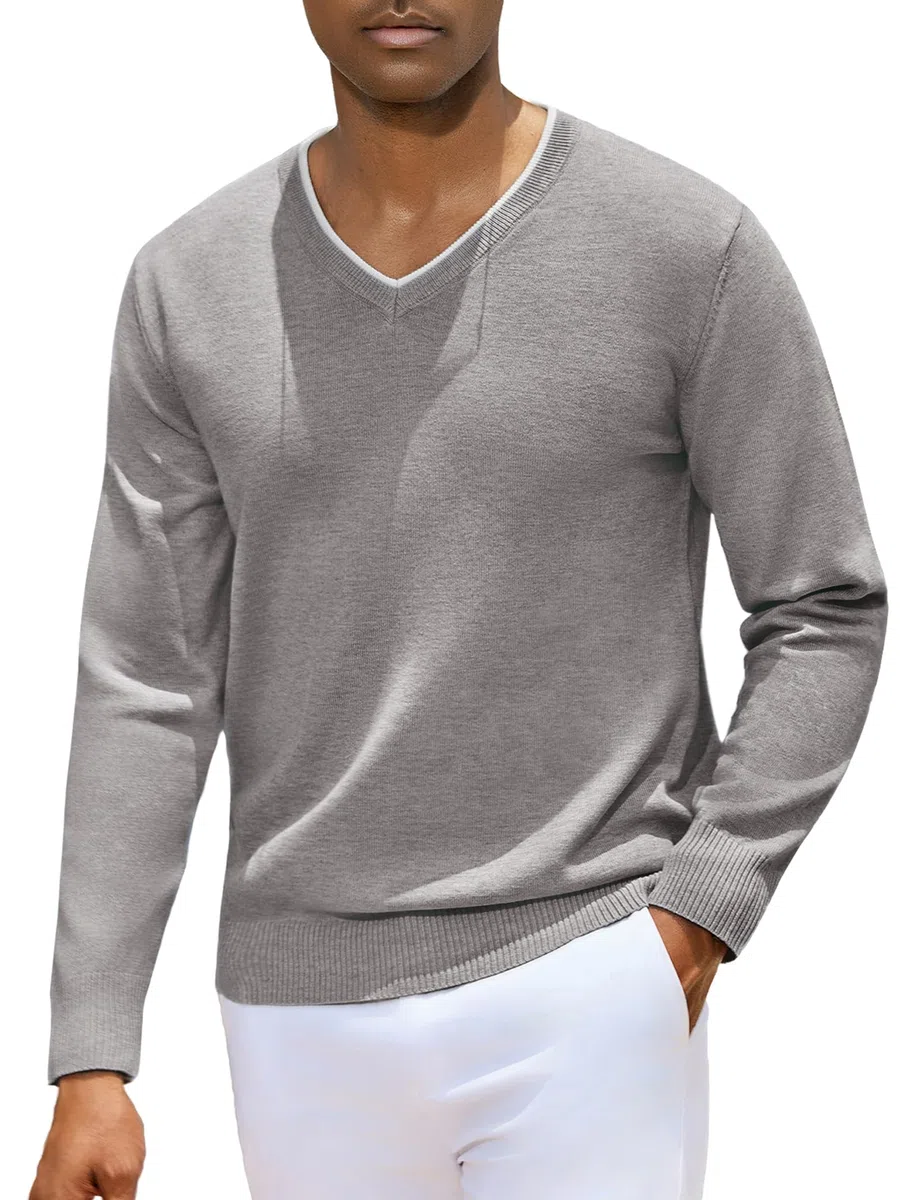 iClosam Suéter de Cuello en V para Hombre Jersey de Punto de Manga Larga para Hombre suéter de Trabajo de algodón