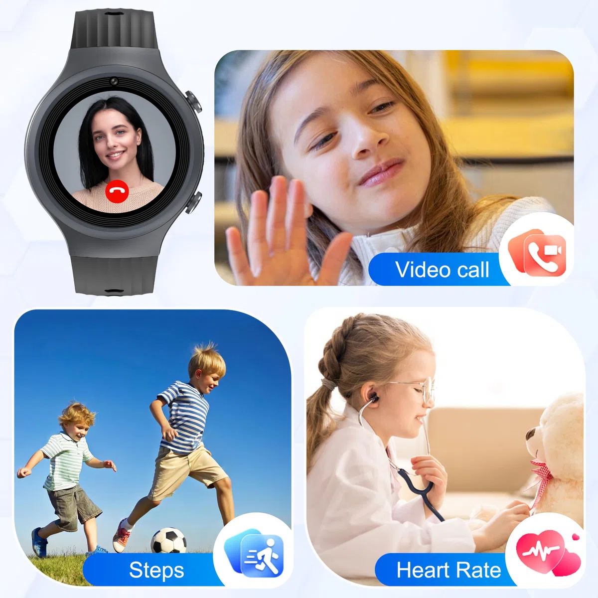 4G Reloj Inteligente Niño, Smartwatch Niños GPS y Llamadas Wifi Videollamadas, SOS, IP68, Chat de Voz, Modo Escuela, Pulsómetro,Despertador, Regalos para Niñas y Niños de 4 a 12 Años (Negro claro)