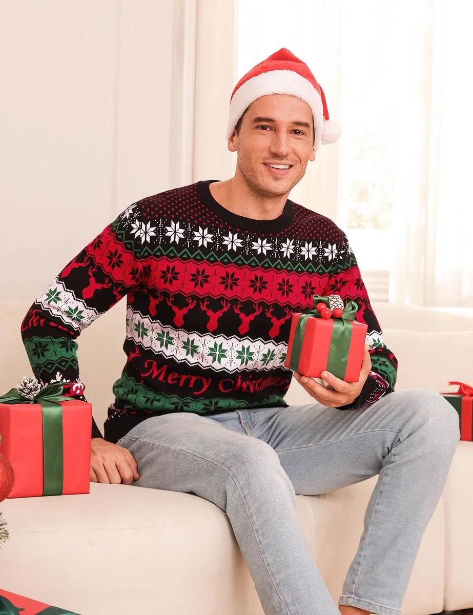 iClosam Suéter de Navidad Hombre Mujer Cuello Redondo Esencial Navideño Pullover de Punto Jersey Sudaderas Sweater Invierno