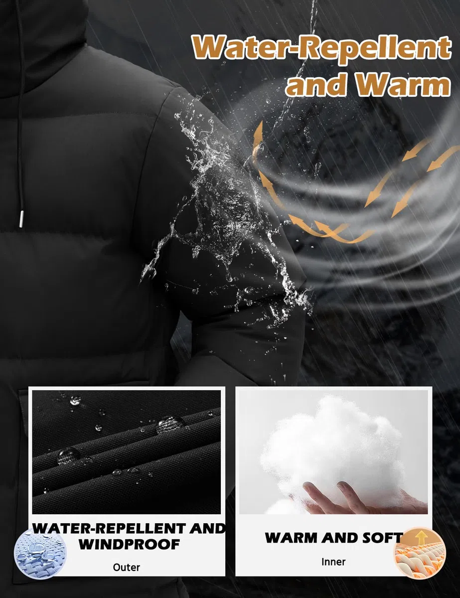 Xnova Abrigo Largo de Invierno para Hombre, Chaqueta Acolchada con Capucha Térmica Resistente Cálido Casual Parka Cazadora Prueba de Viento con Bolsillos