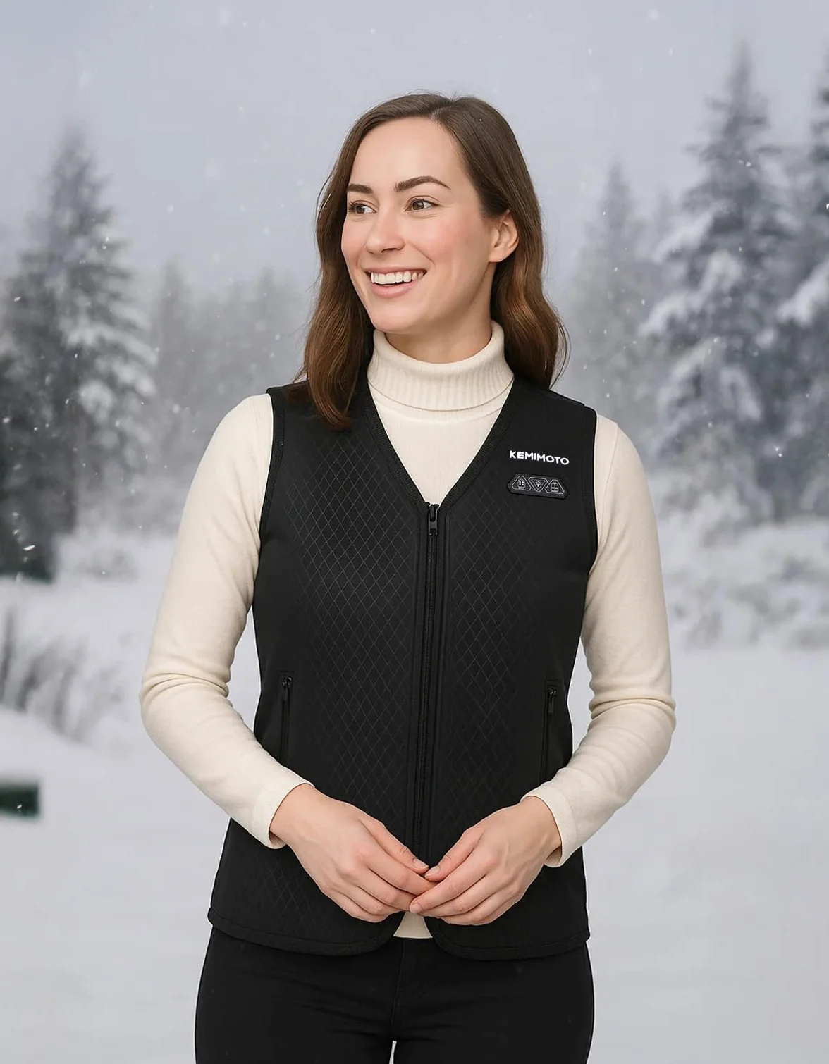 KEMIMOTO Chaleco Calefactable Mujer, Chaleco Térmico Corte Elegante y Ajustado con 6 Zonas de Calentamiento, Chaleco Cálido para Campar, Esquí, Pesca, Actividades al Aire Libre (Sin Batería)