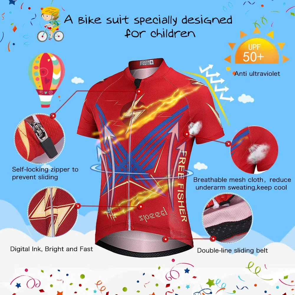 Maillot de Ciclismo Niños Niñas Conjunto Traje Ciclismo Camiseta de Manga Corta + Pantalones Cortos de Secado Rápido