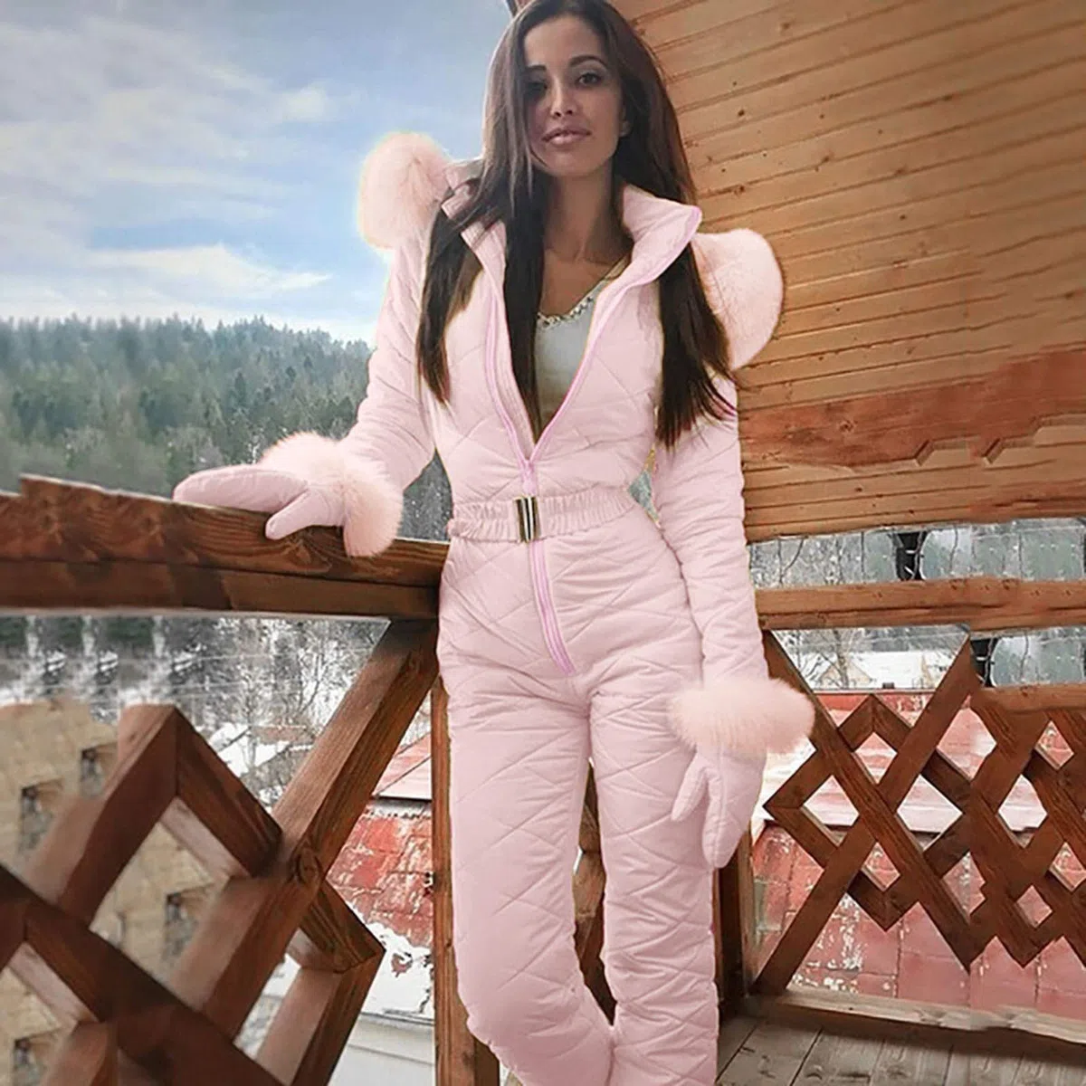 Traje de esquí para mujer, talla grande, mono largo, mono de invierno con capucha, térmico a prueba de viento, manga larga, pantalones de nieve gruesos