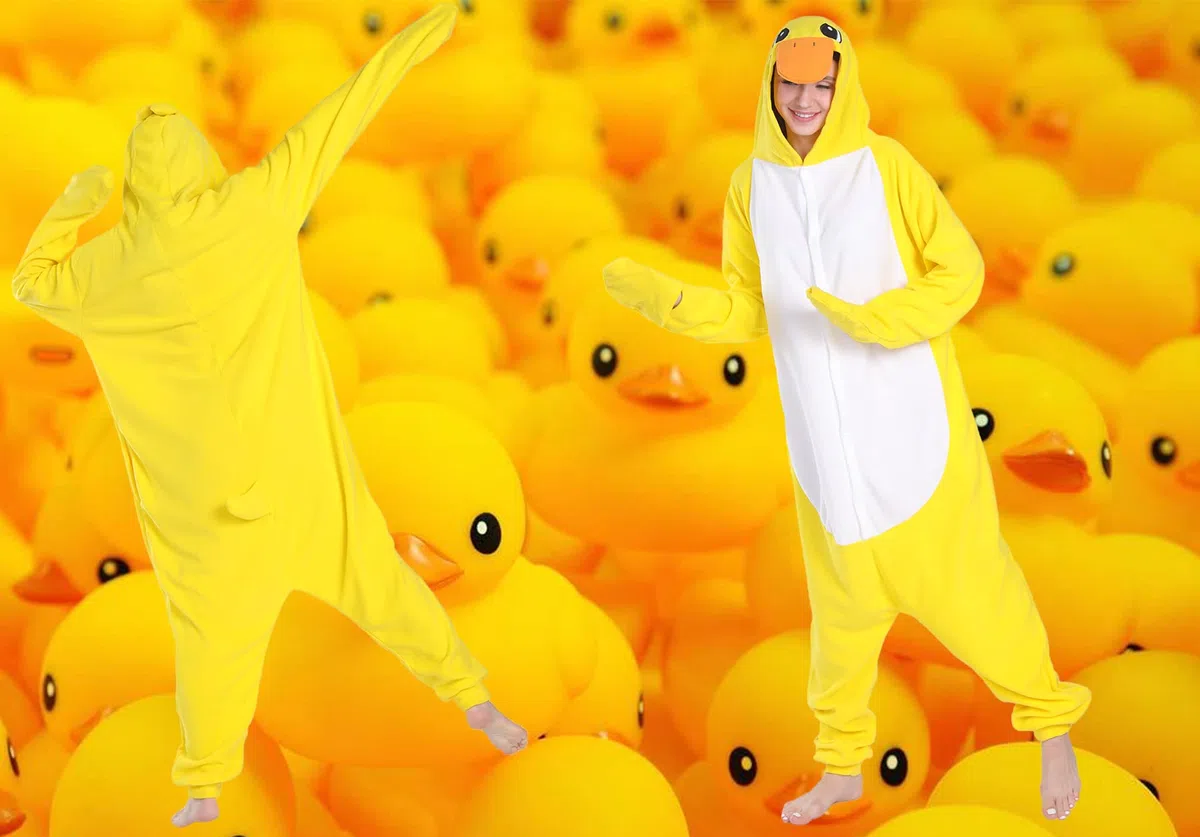 Unisex Amarillo Pato Onesie para Adulto Adolescentes Halloween Animal Cosplay Disfraces Pijama de una Pieza