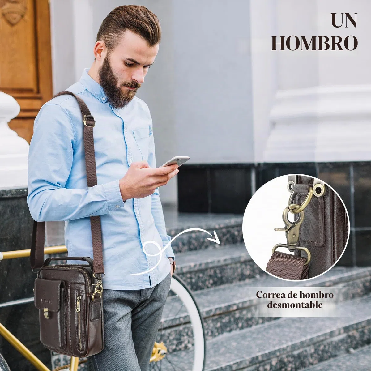 BAIGIO Bolso Hombre Bandolera de Piel Bolso Mano Hombre Vintage Bolso Hombre Pequeño Bolso de Hombro Bolso de Cartera para Negocios, Trabajo, Viaje, Vida Cotidiana