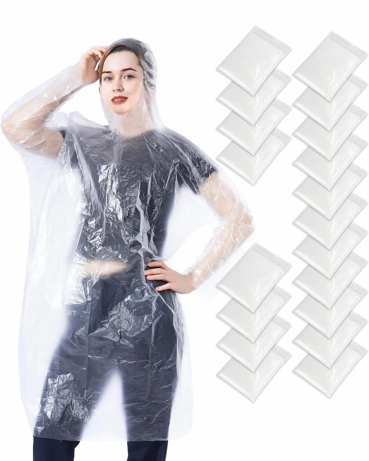 50/100 piezas de chubasqueros desechables para adultos, ponchos impermeables con capucha, capas de lluvia para hombre y mujer, ideales para senderismo, ciclismo y emergencias