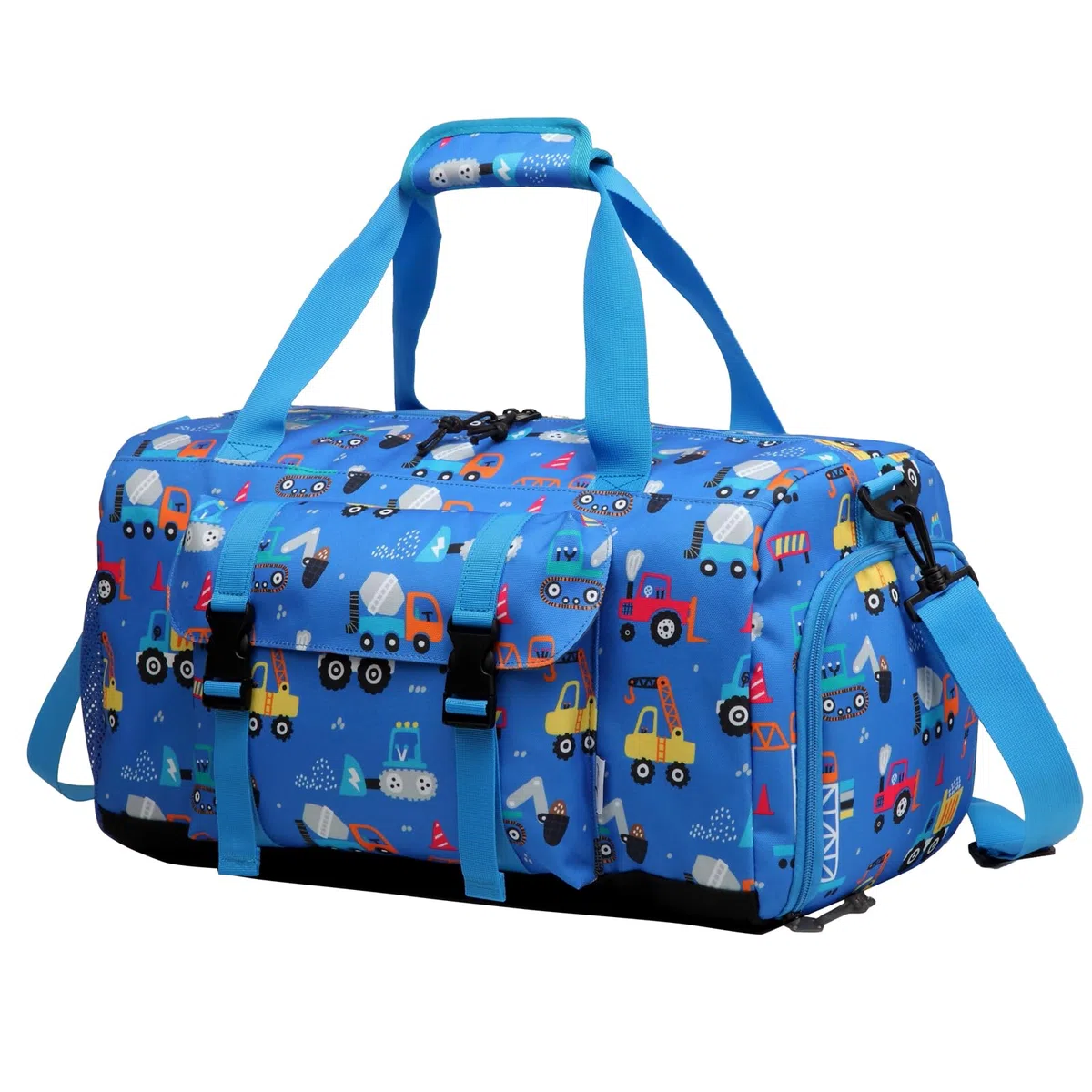 Bolsa de Viaje Infantil, Kasgo Bolsa Deporte Niño Bolsa Danza Niña Ligero Bolso de Fin de Semana con Compartimento de Calzado Impermeable Bolsas de Hombro para Gimnasio Atlético Cámping, Carro Azul