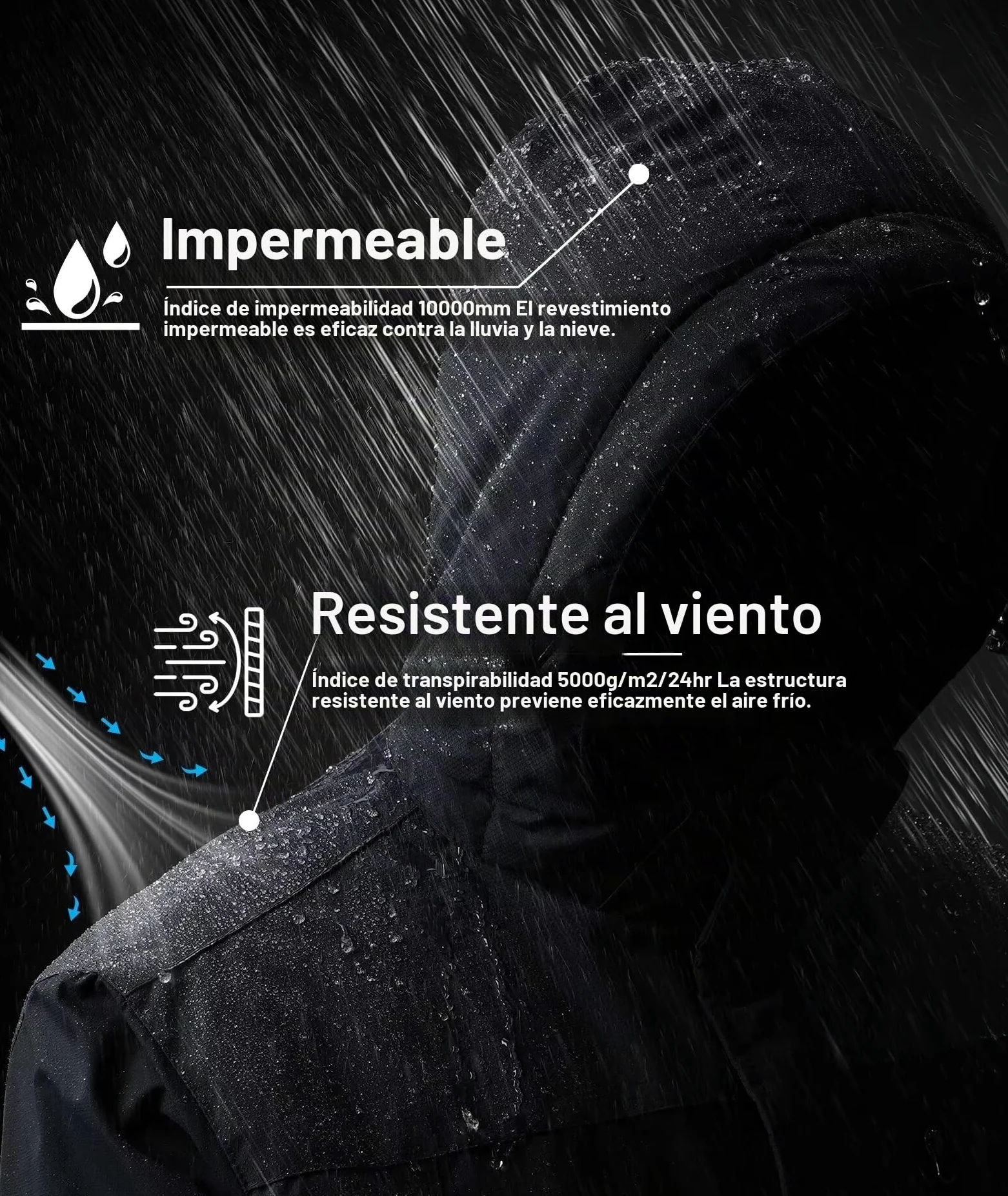 Zoofly Chaqueta de esquí de montaña para hombre impermeable forro polar abrigo de nieve cálido invierno resistente al viento con capucha