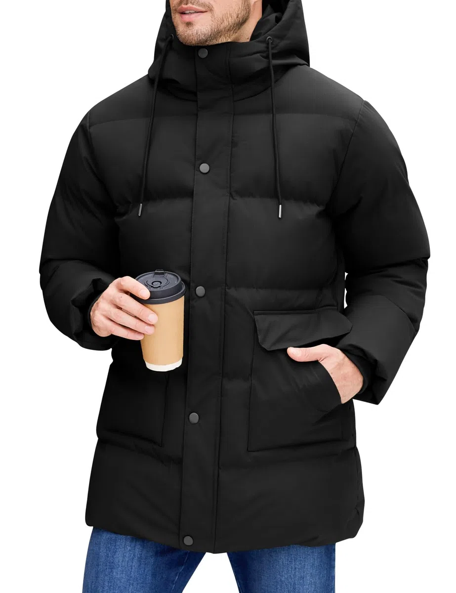 Xnova Abrigo Largo de Invierno para Hombre, Chaqueta Acolchada con Capucha Térmica Resistente Cálido Casual Parka Cazadora Prueba de Viento con Bolsillos