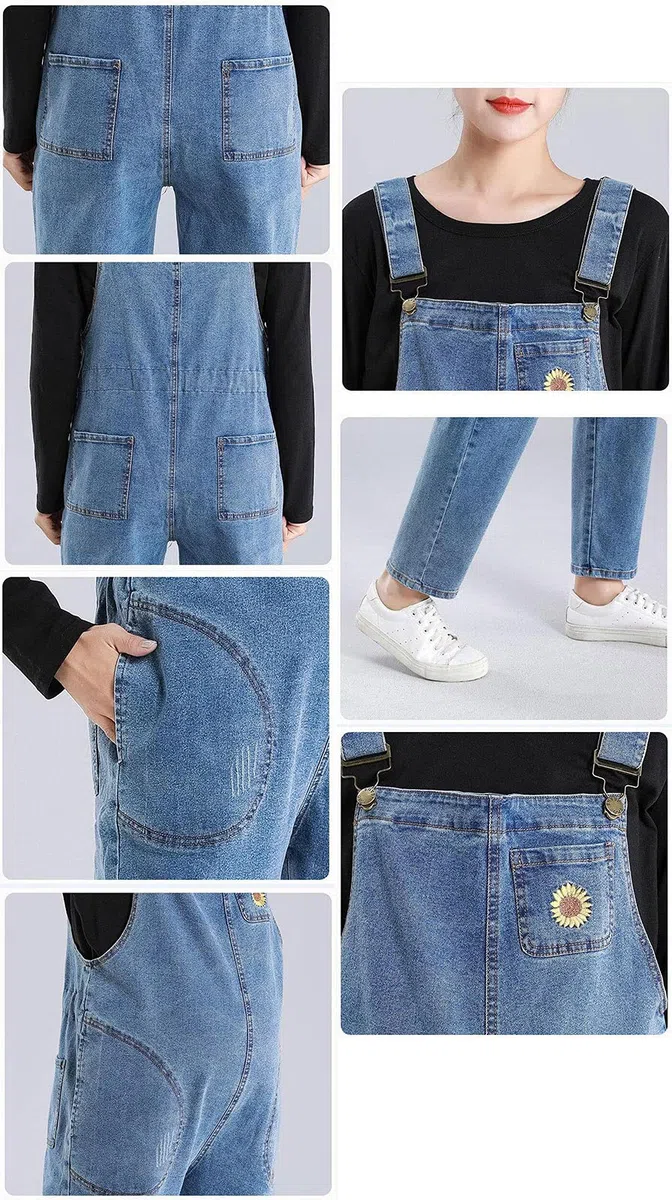 Suncolour Overoles de Maternidad con Pechera Rasgados Peto de Mezclilla Mamelucos Largos Monos de Jeans Ajustables en la Cintura