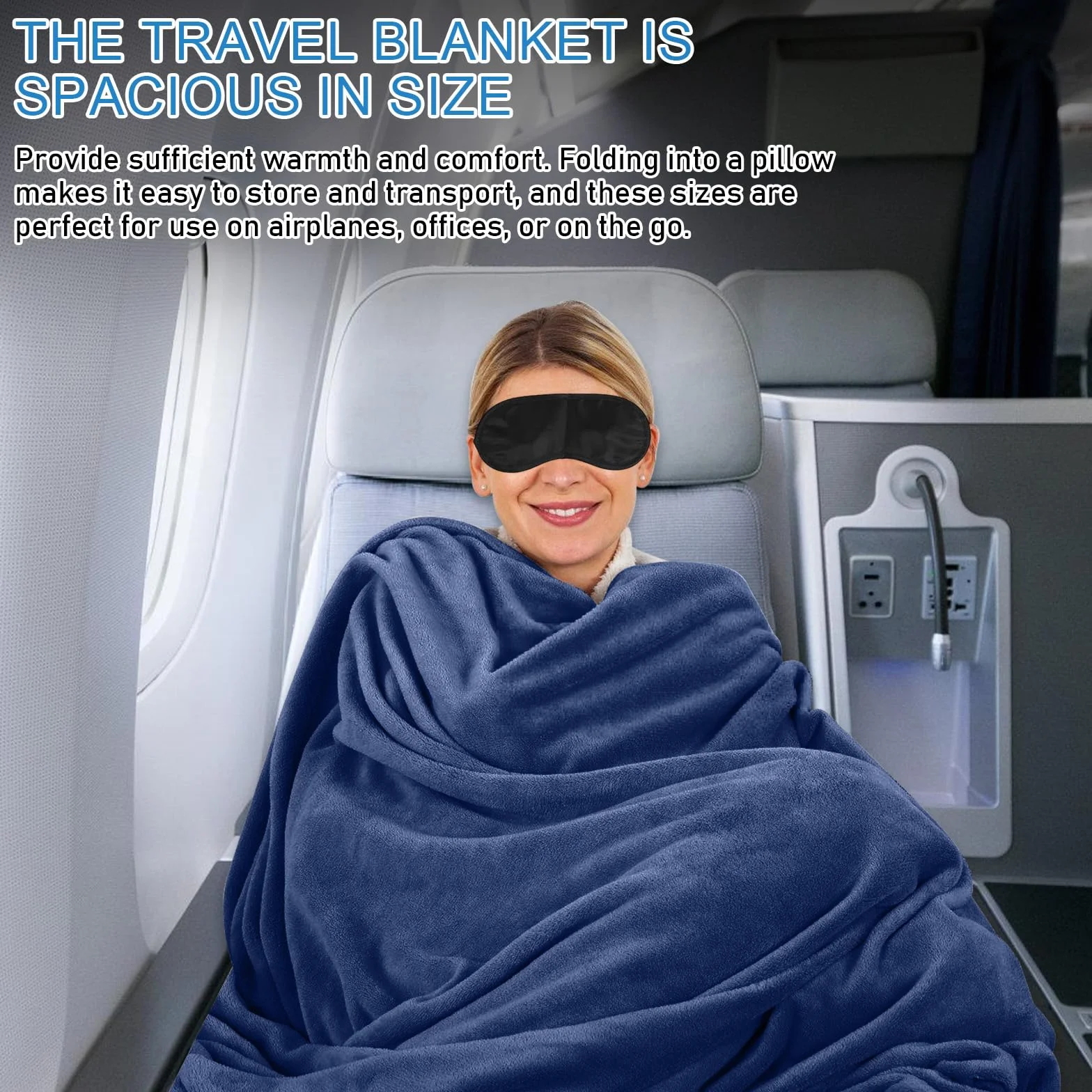 BAIFULAI Manta de viaje para avión, almohada 2 en 1, manta de avión, ultraligera, cálida, con antifaz para dormir y tapones para los oídos, cojín transformador, gadgets de viaje para vacaciones,