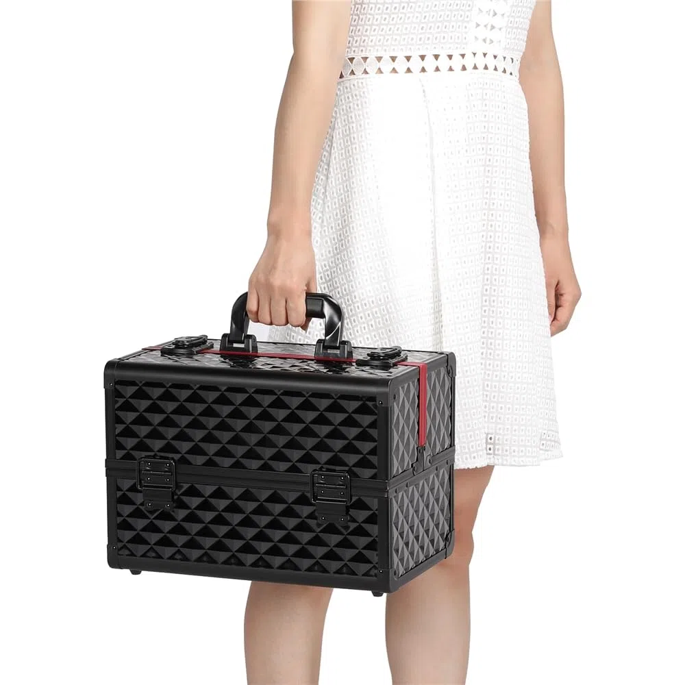 Yaheetech Maletín de Maquillaje Profesional Estuche Maquillaje Mujer Organizador de Manicura Neceser de Viaje para Esmaltes y Cosmeticos 34.7x22.2x25 cm Negro