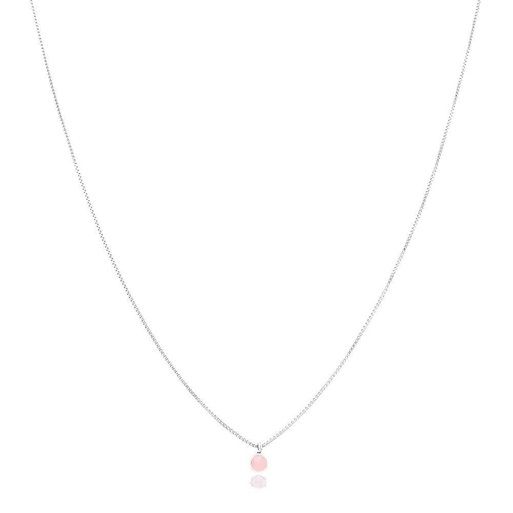 Collar Mini Stones Plata 925, Colgante Minimalista con Piedra Semi Preciosa, Cadena Veneciana Plata y Mineral para Mujer (Cuarzo Rosa, 40 cm en Plateado)
