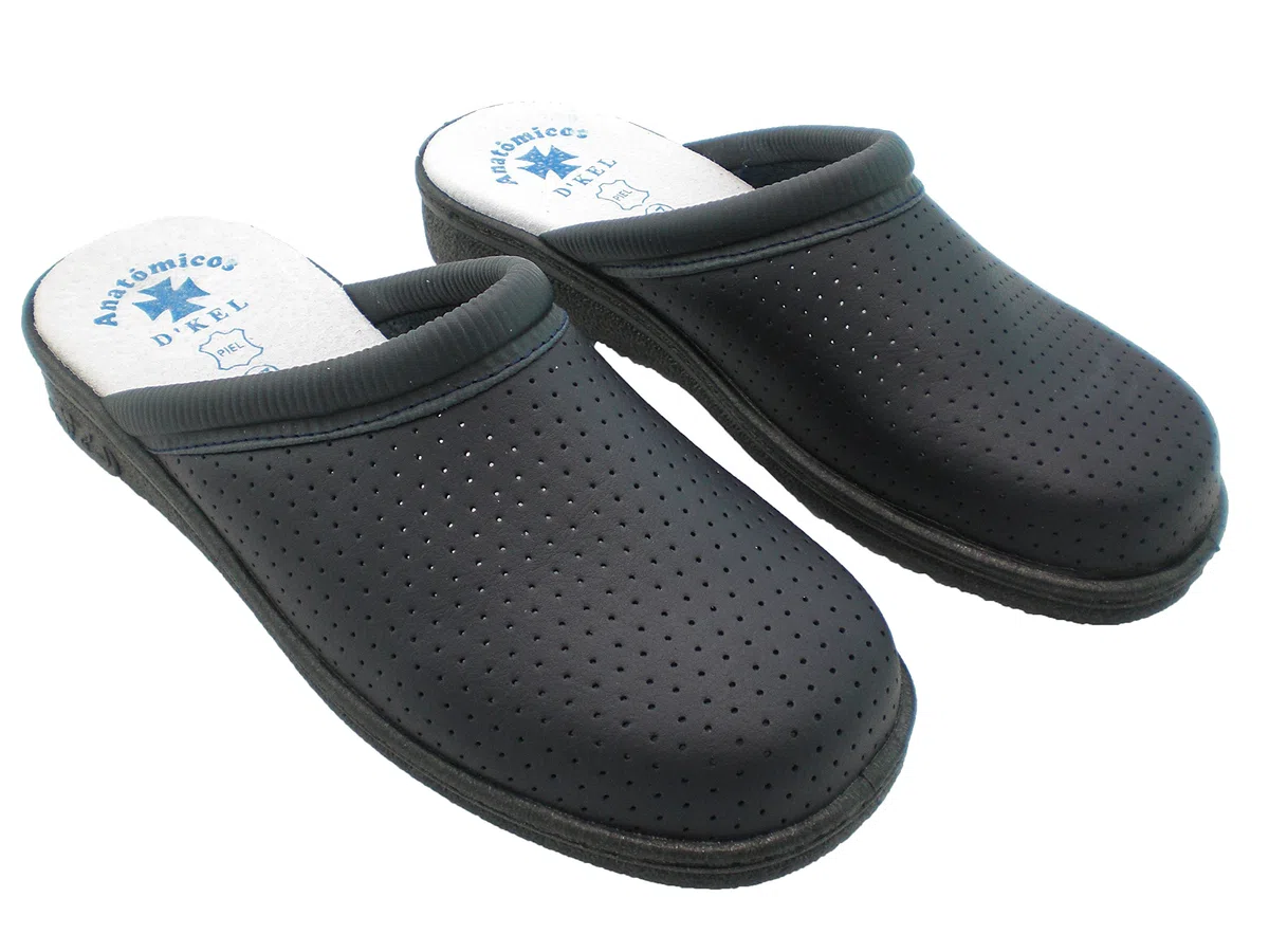 Zuecos Sanitarios Anatomicos en Piel, Mod.1300. Calzado Made in Spain, Garantia de Calidad. (43, Azul Marino)