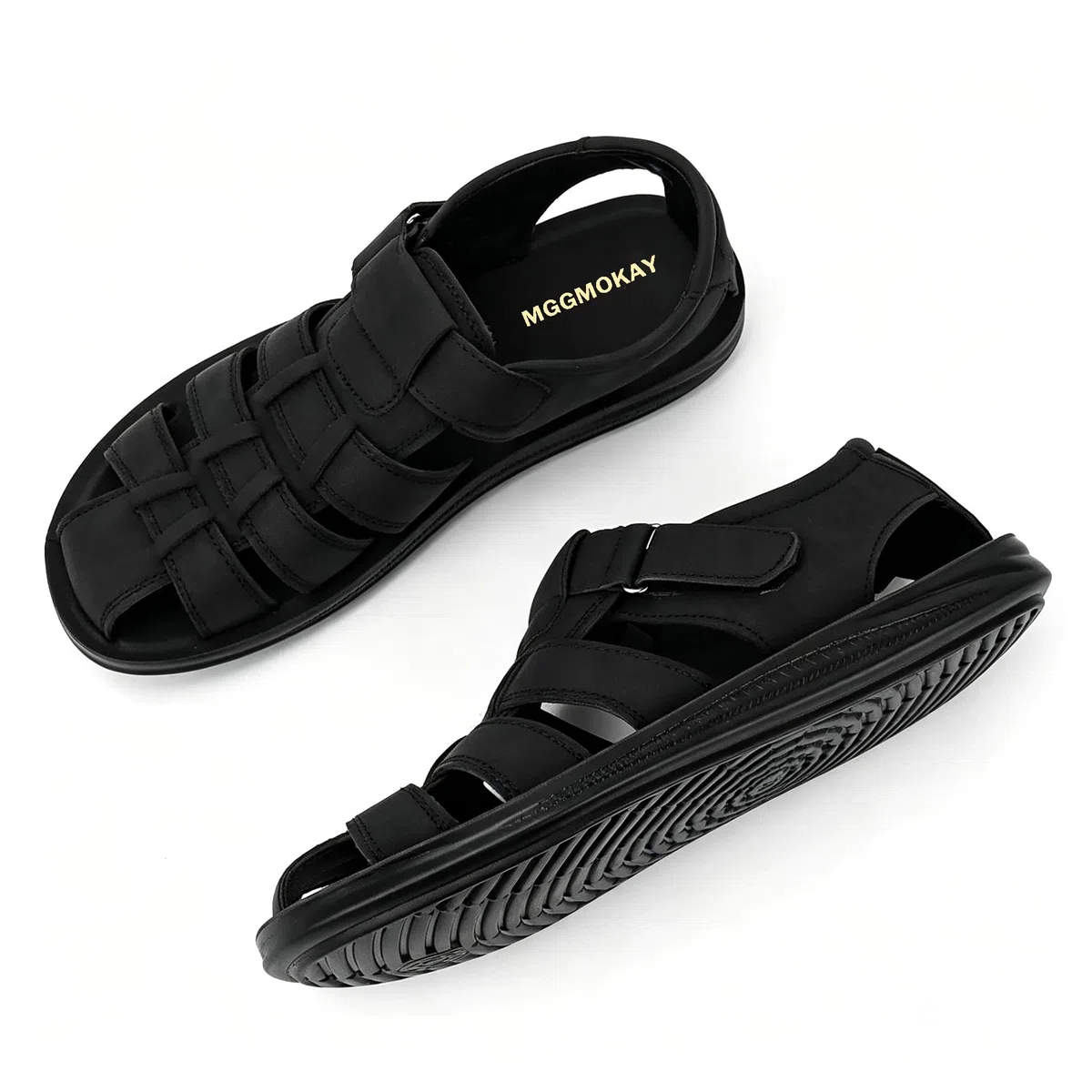 MGGMOKAY Sandalias Hombre de Cuero Verano, Sandalias Fisherman Outdoor Punta Cerrada, Zapatos Cómodos para Caminar y Tiempo Libre