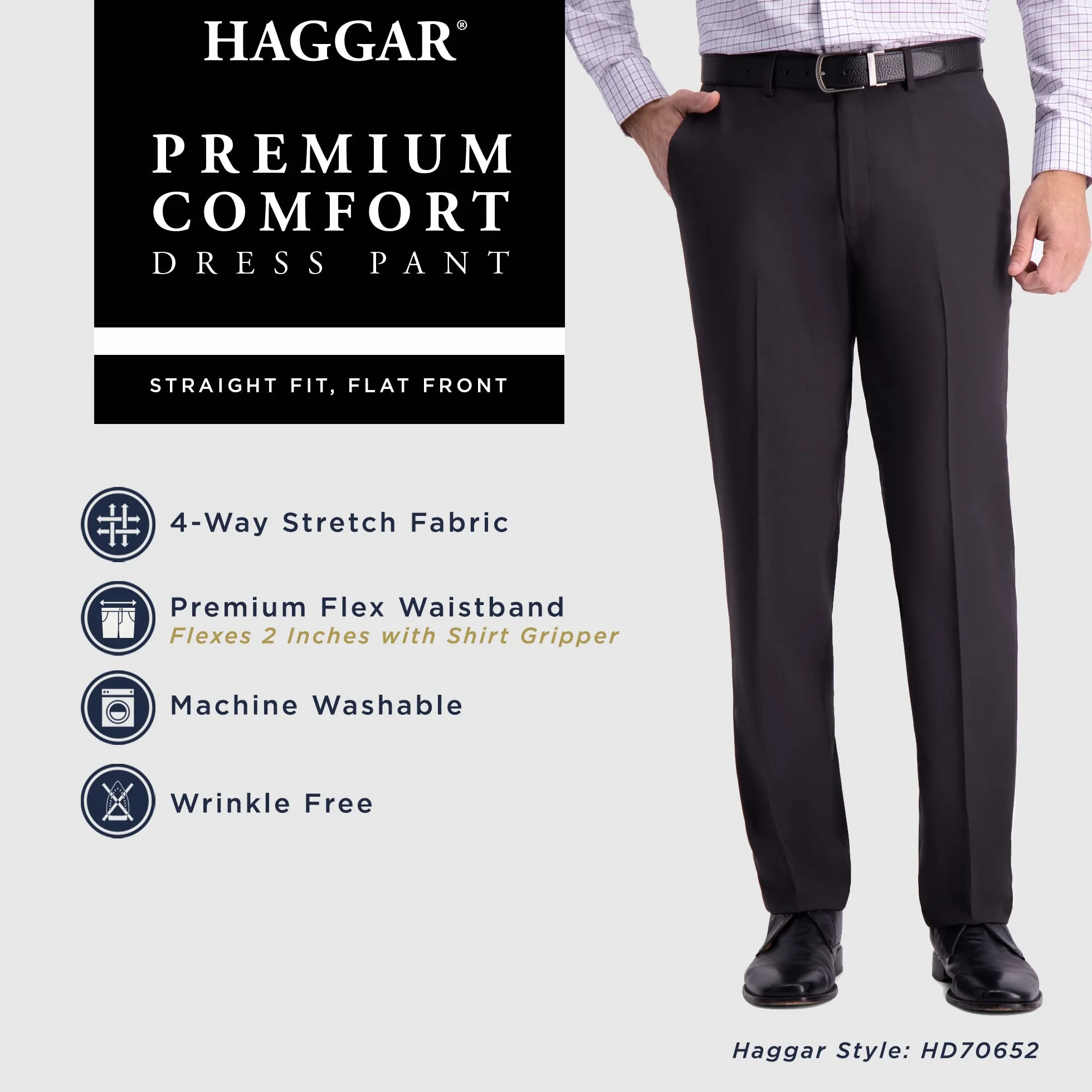 Haggar Premium Comfort Dress Pant-Straight Fit Flat Front (Regular and Big & Tall Sizes) Pantalones para Vestir para Hombre
