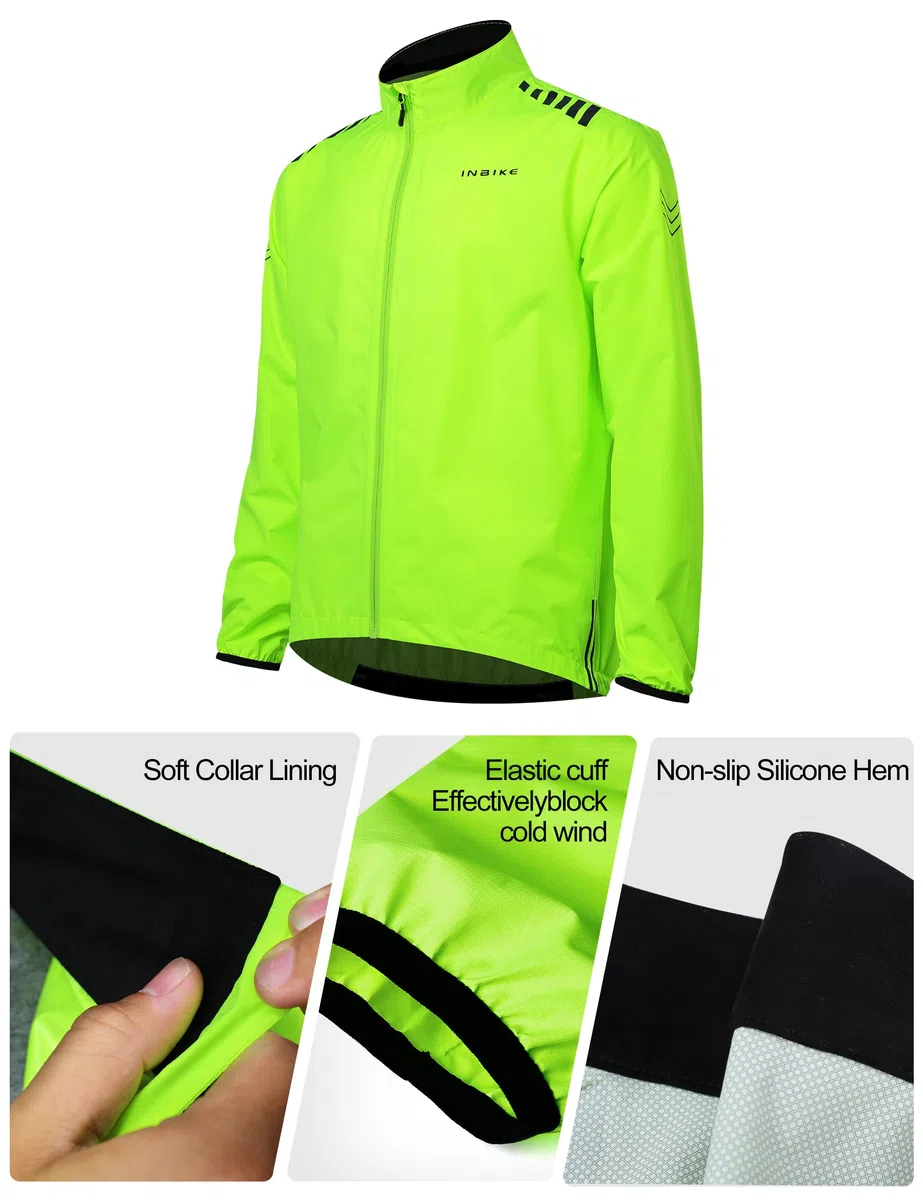 INBIKE Chaqueta Impermeable con 10000 mmH₂O, Cortaviento Ligero Waterproof y Reflectantes para Running, Ciclismo y Deportes Al Aire Libre WB005
