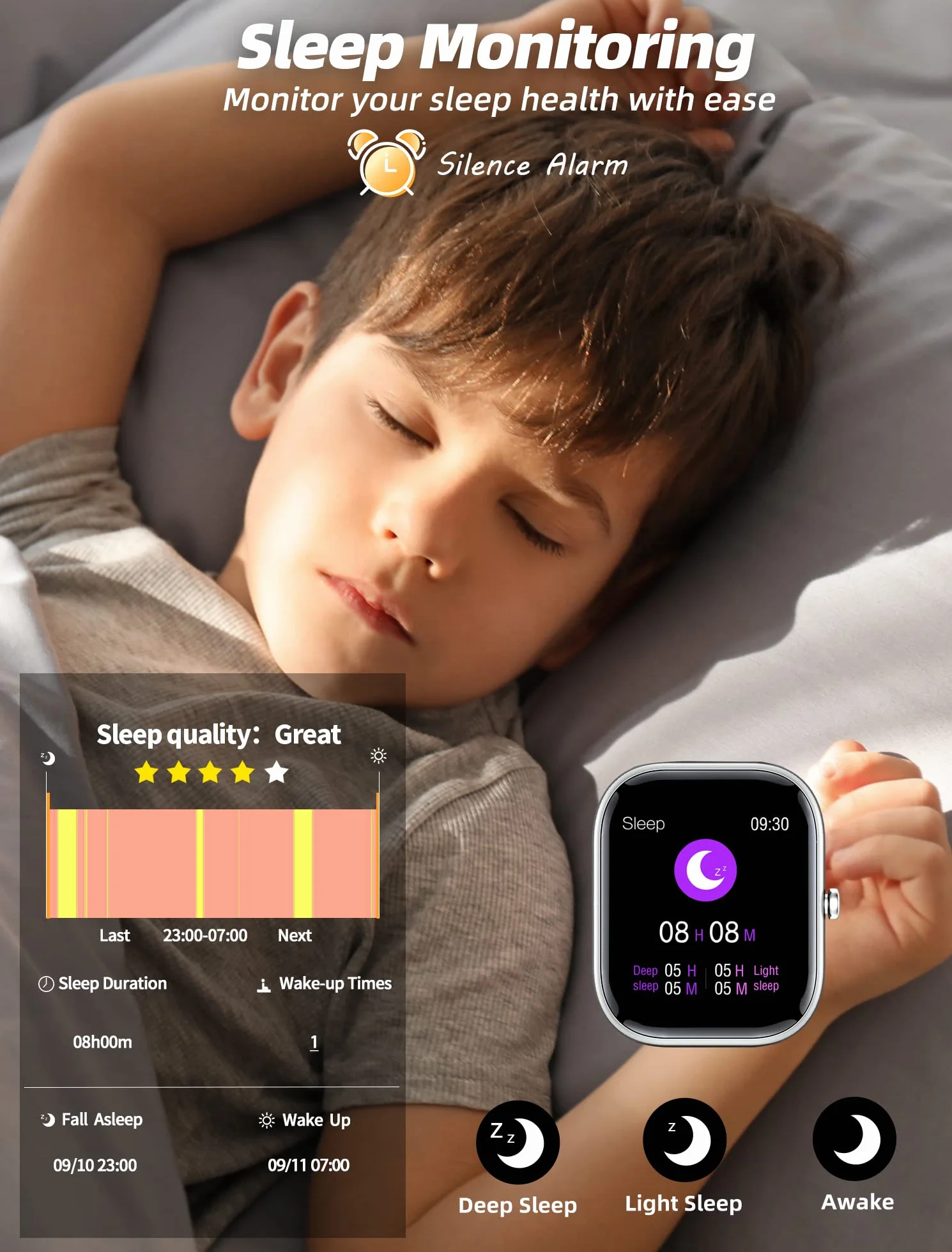Reloj Inteligente para niños,IP68 Resistente al Agua Reloj de Seguimiento de Actividad física para niño,Monitor de frecuencia cardíaca,8 Modos Deportivos,Monitor de sueño,Regalo para niños y niña