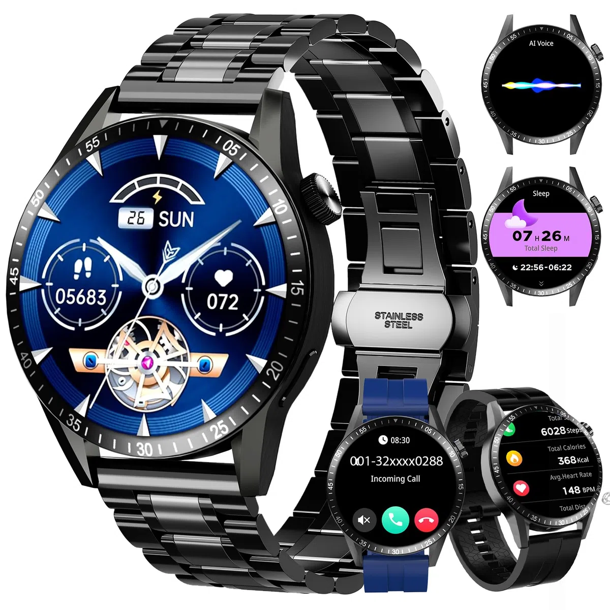 Reloj Inteligente Hombre, Smartwatch con Llamadas Bluetooth y Whatsapp Notificación, IP68 Smartwatch Hombre con Monitor de Ritmo Cardíaco y Sueño, Reloj Deportivo Actividad Android iOS