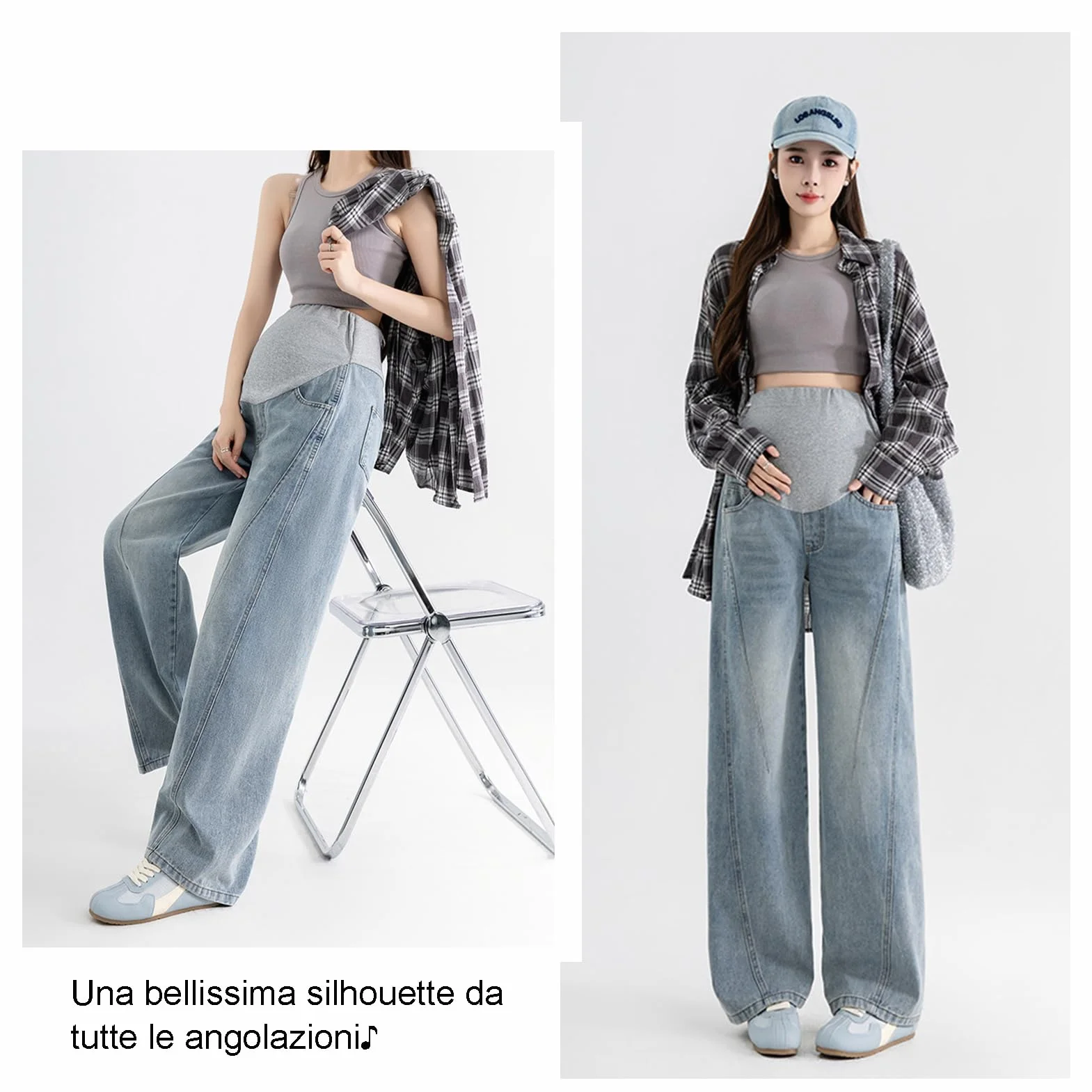 Pantalones vaqueros de maternidad holgados casuales con cinturón ajustable, pantalones de moda y prácticos para niñas menores de 170 cm