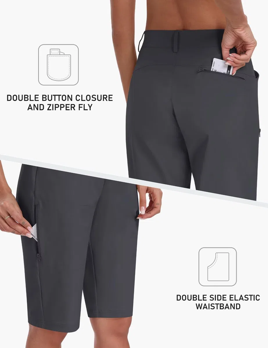 MoFiz Pantalones Cortos Cargo para Mujer Verano Ligeros Cintura Alta Trekking Corto Bermudas Shorts con Bolsillo Cremallera