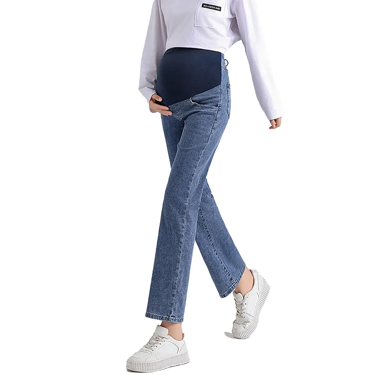 Pantalones de maternidad de invierno para mujer, con soporte abdominal elástico, pantalones vaqueros para embarazadas, ajuste holgado, pantorrilla media, cómoda ropa de ocio al aire libre, ropa