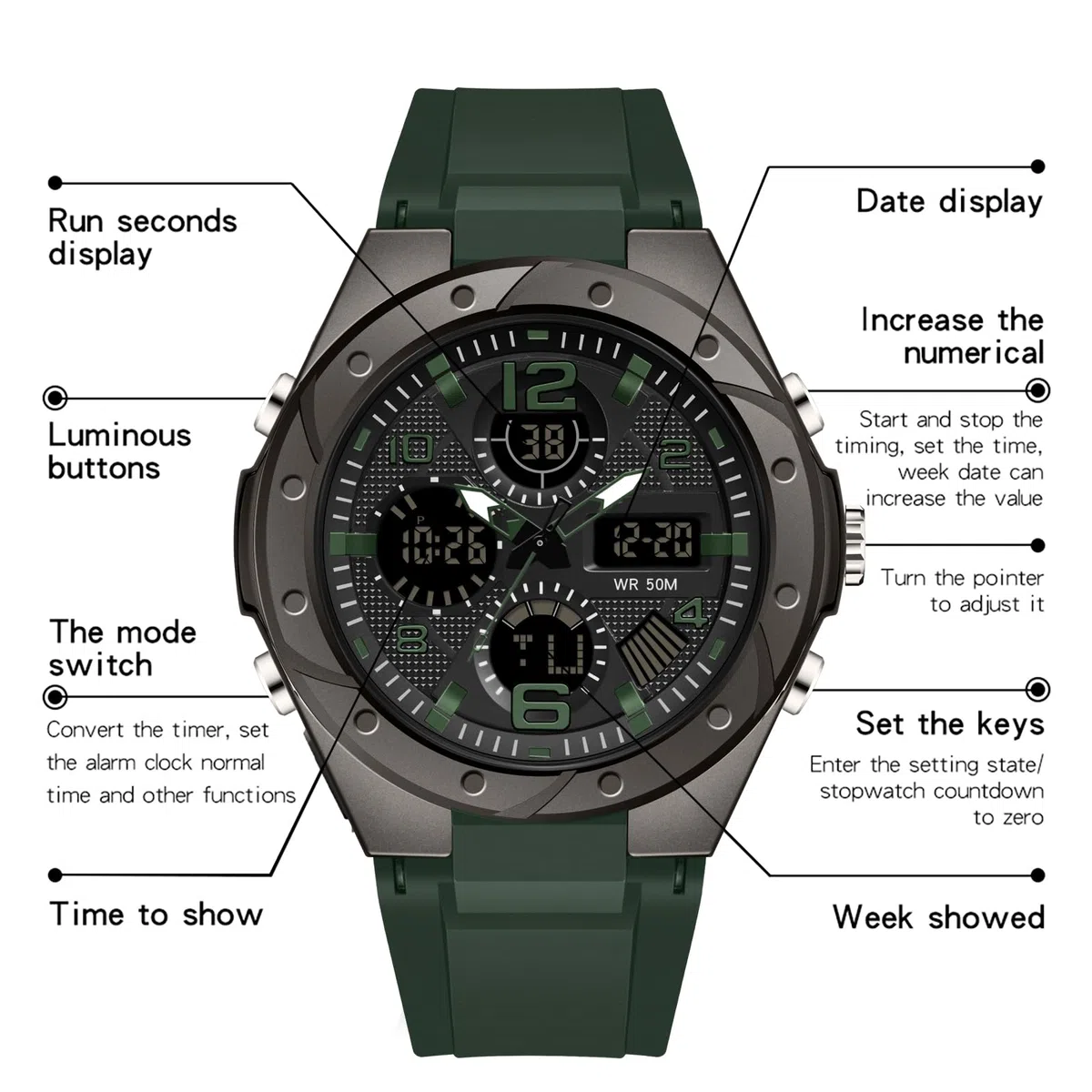 findtime Relojes de mujer blancos para adolescentes y estudiantes con despertador/cronómetro/retroiluminación LED/resistente a los golpes/fecha, reloj digital analógico para niños y niñas