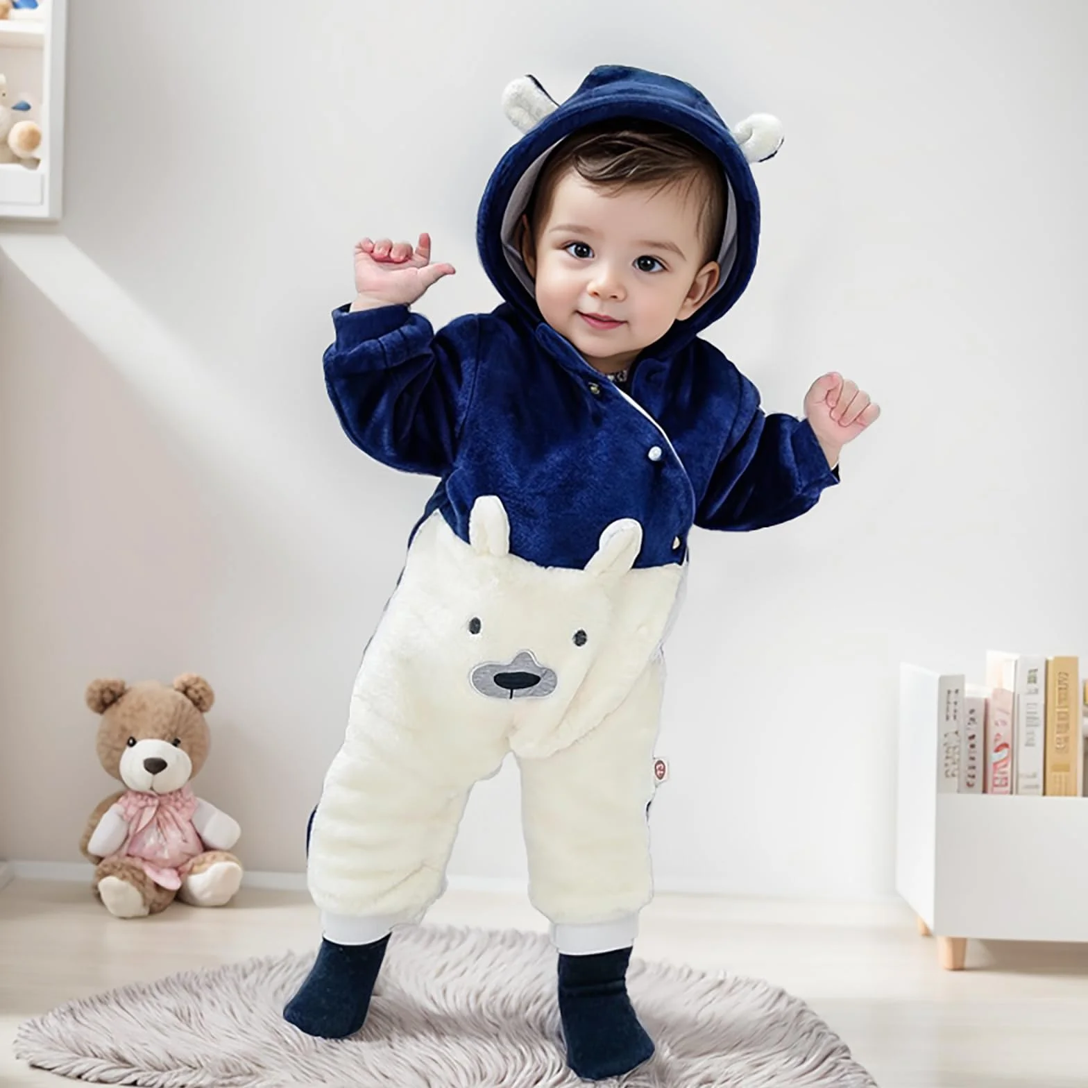 WYTbaby Bebé Niños Niñas Mono Vellón Mameluco con Capucha Manga Larga Peleles Invierno Pijama Infantil Traje de Dormir Recién Nacido Onesie