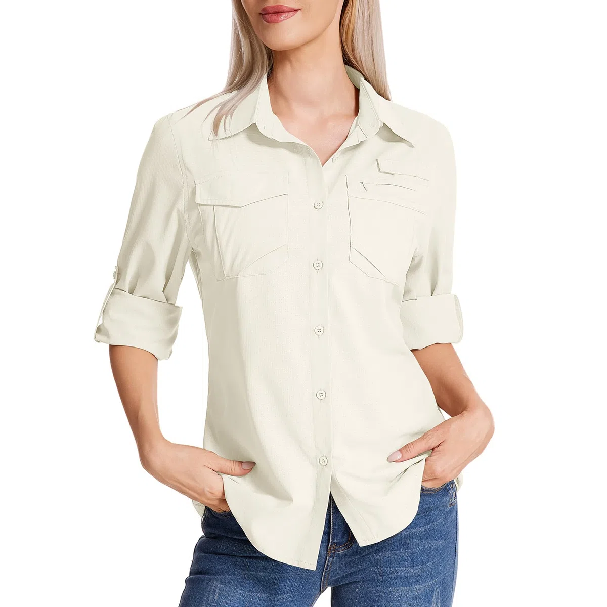 Camisa Safari para mujer, protección solar UPF 50, secado rápido, manga larga, senderismo, pesca, viajes al aire libre