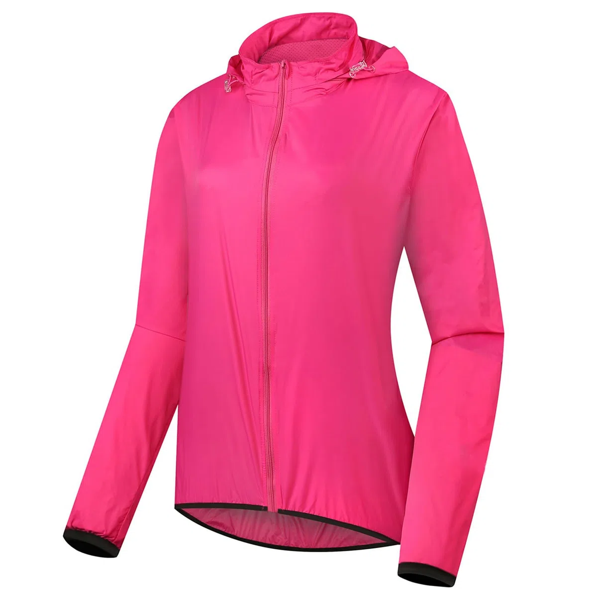 Chaqueta de Ciclismo Mujer, Impermeable y Transpirable con Capucha Incorporada y Cuello Alto para Running Ciclismo Senderismo, Rose Red-S