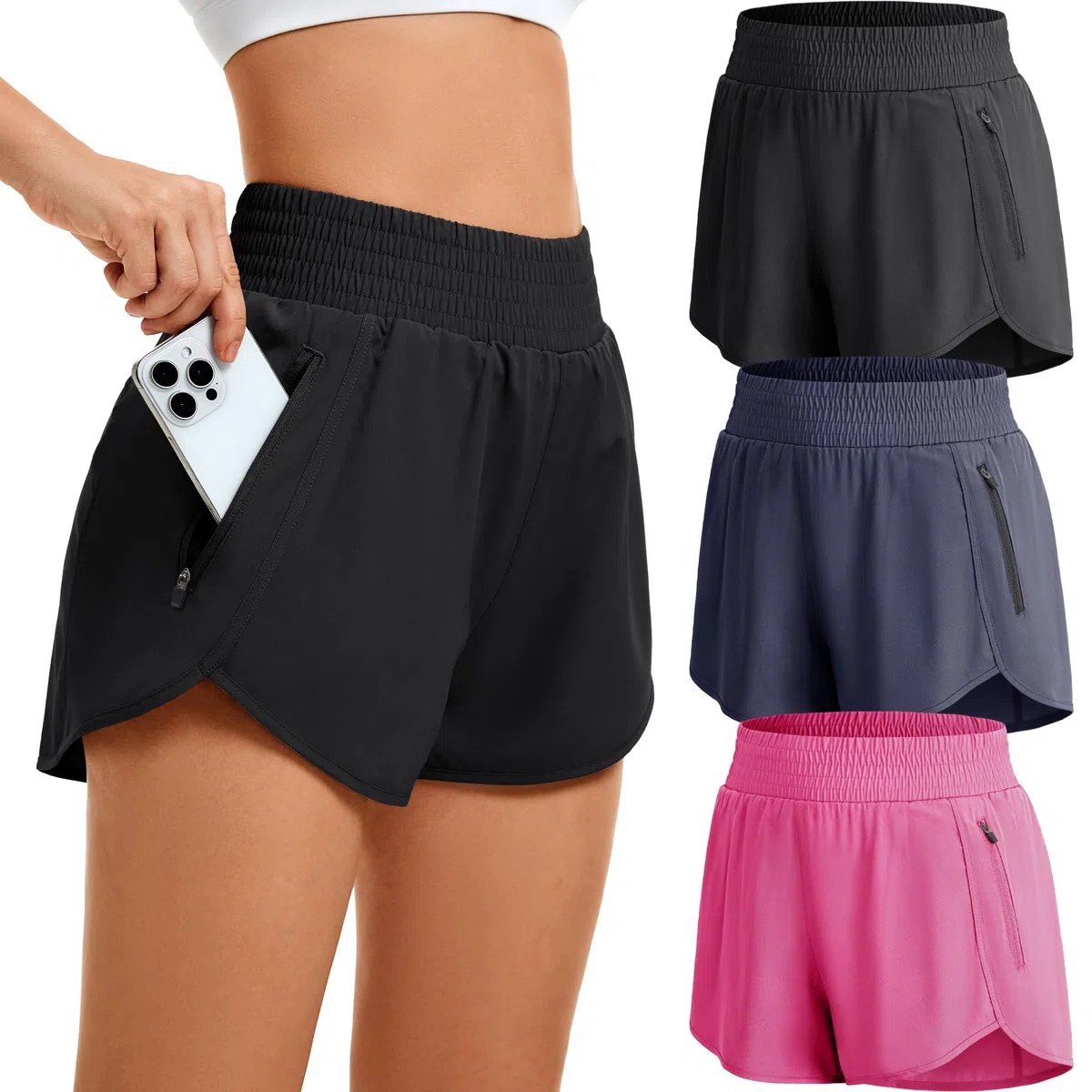 Pack de 3/5 pantalones cortos deportivos para mujer, pantalones cortos con bolsillo con cremallera, para verano, transpirables, pantalones cortos de gimnasio, pantalones cortos para mujer, de