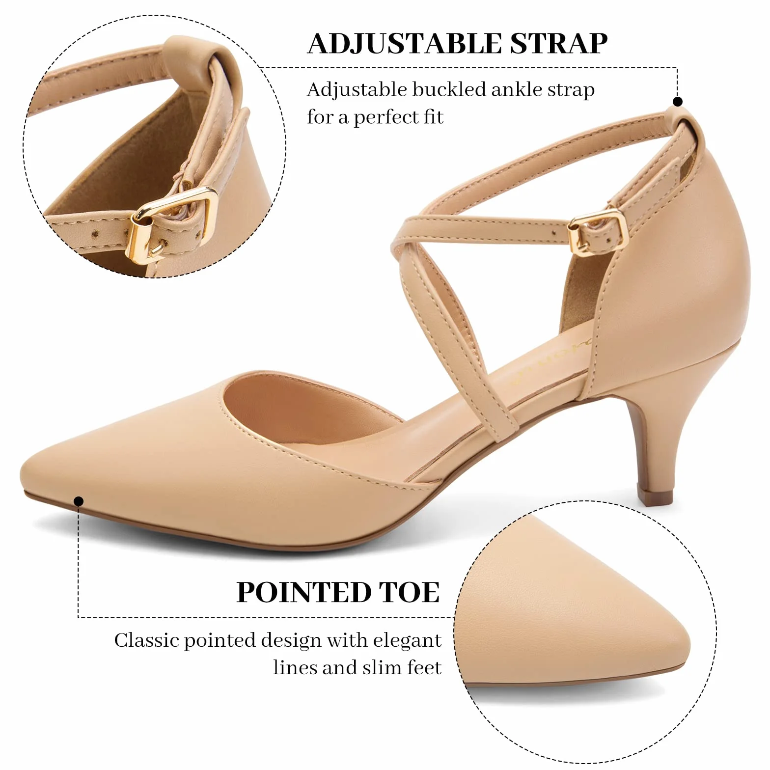 Greatonu Mujer Zapatos de Tacón Kitten Heel Tiras Cruzadas Puntiagudo de Salón
