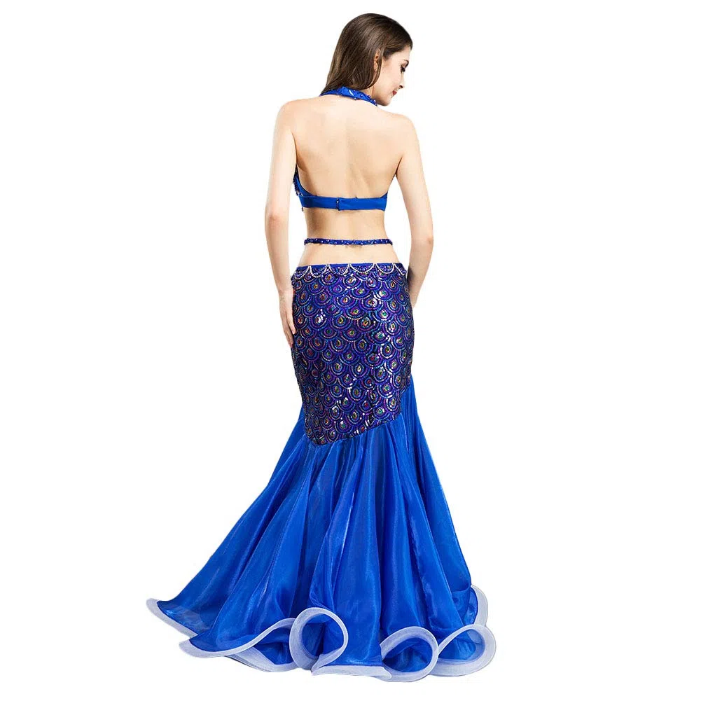 ROYAL SMEELA Conjuntos de Disfraces de Danza del Vientre Sujetador de Baile Traje de Falda Lujosas Lentejuelas diseño del Taladro Falda Sirena para Mujer Ropa de Baile Profesional