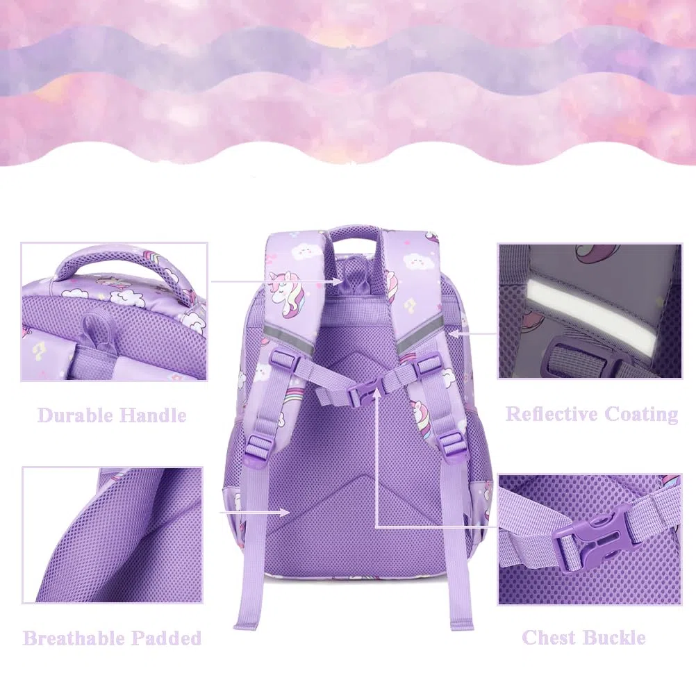 Kimwadalh Mochila Unicornio Niñas Primaria Mochila Escolar para Niñas 3 en 1 Juego de Bolsas Escolares Mochilas Infantiles Niñas Unicornio