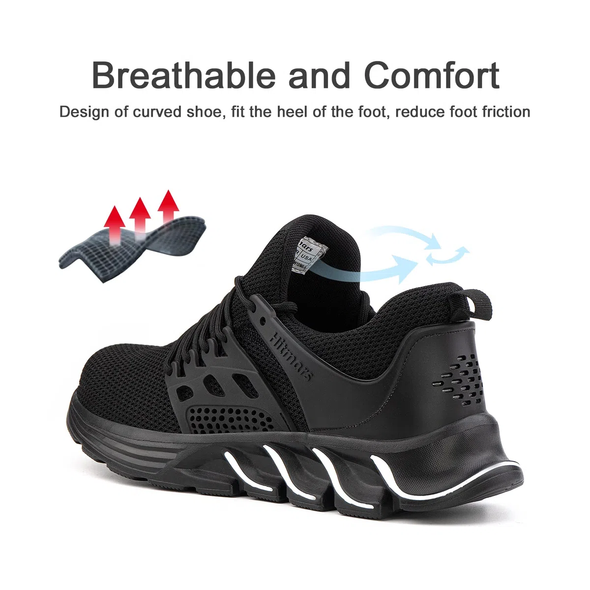 Hitmars Zapatos de Seguridad Hombre Zapatillas de Seguridad Mujer Zapatillas de Trabajo Punta de Acero Safety Shoes Calzado de Seguridad Ligero Negro EU 46