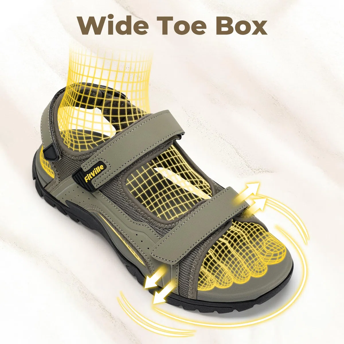 FitVille Sandalias Deportivas Hombre Anchas Sandalias de Exterior con Cierre de Contacto Antideslizantes Ligeras Zapatos de Trekking Transpirables para Verano