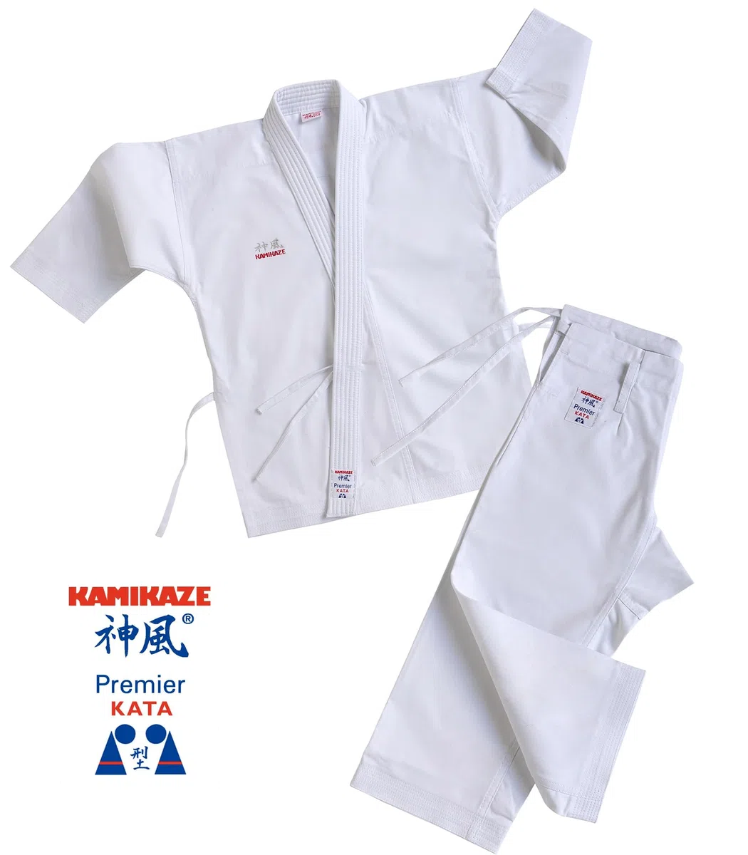 Kamikaze Karategui Premier Kata, Traje de Karate para Competición Kata, 100% Algodón, Peso Medio, Color Blanco