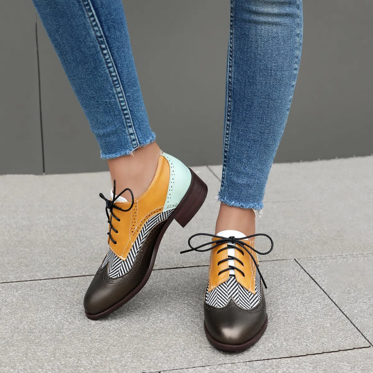 Unisexo Oxford Zapatos Mujer Two Tone Perforated Wingtip Brogue