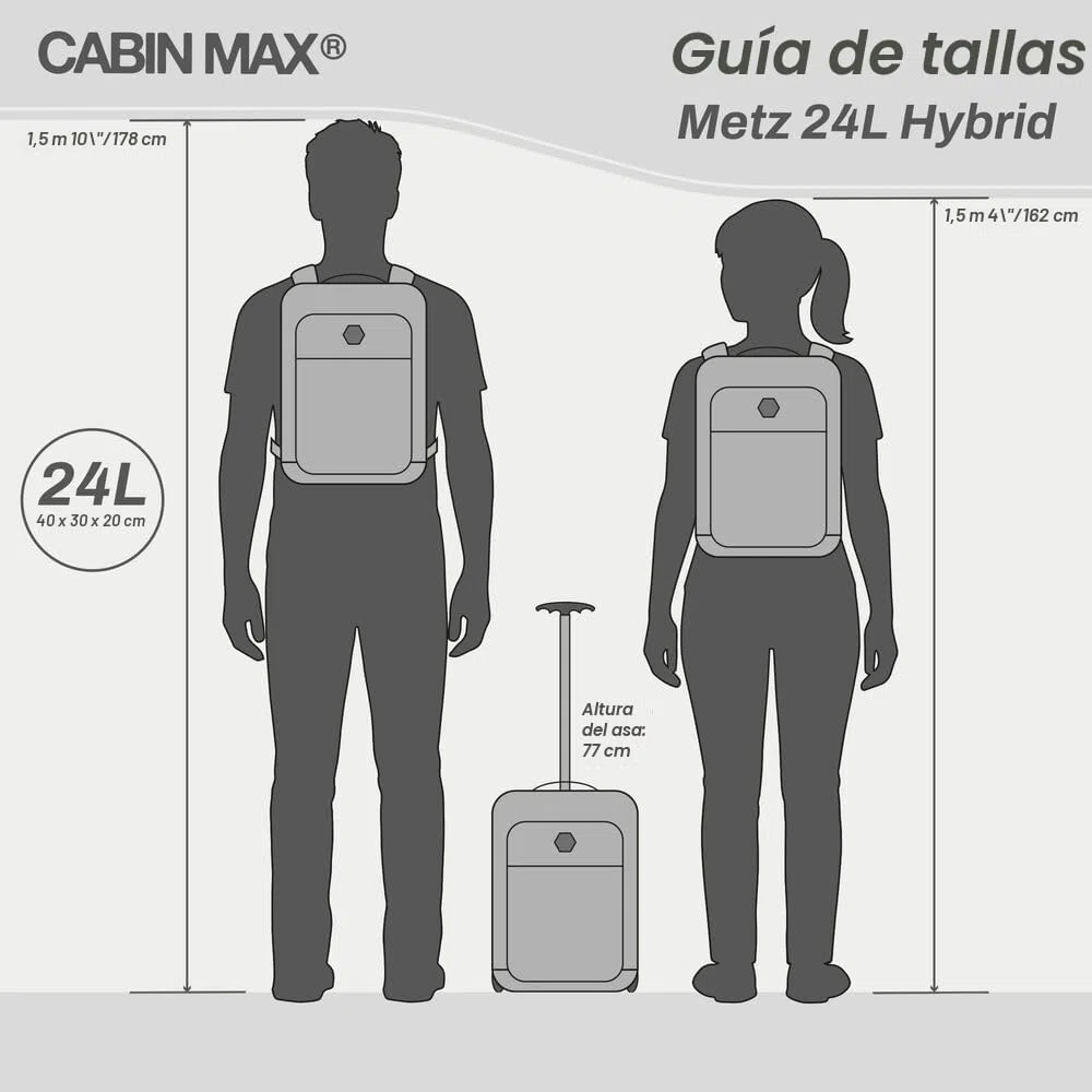Cabin Max Metz Hybrid de 40 x 30 x 20: equipaje de mano y mochila de viaje ideal para avión, bolsa de viaje, equipaje de mano de 40 x 30 x 25 cm, compatible con Wizz Air y Eurowings