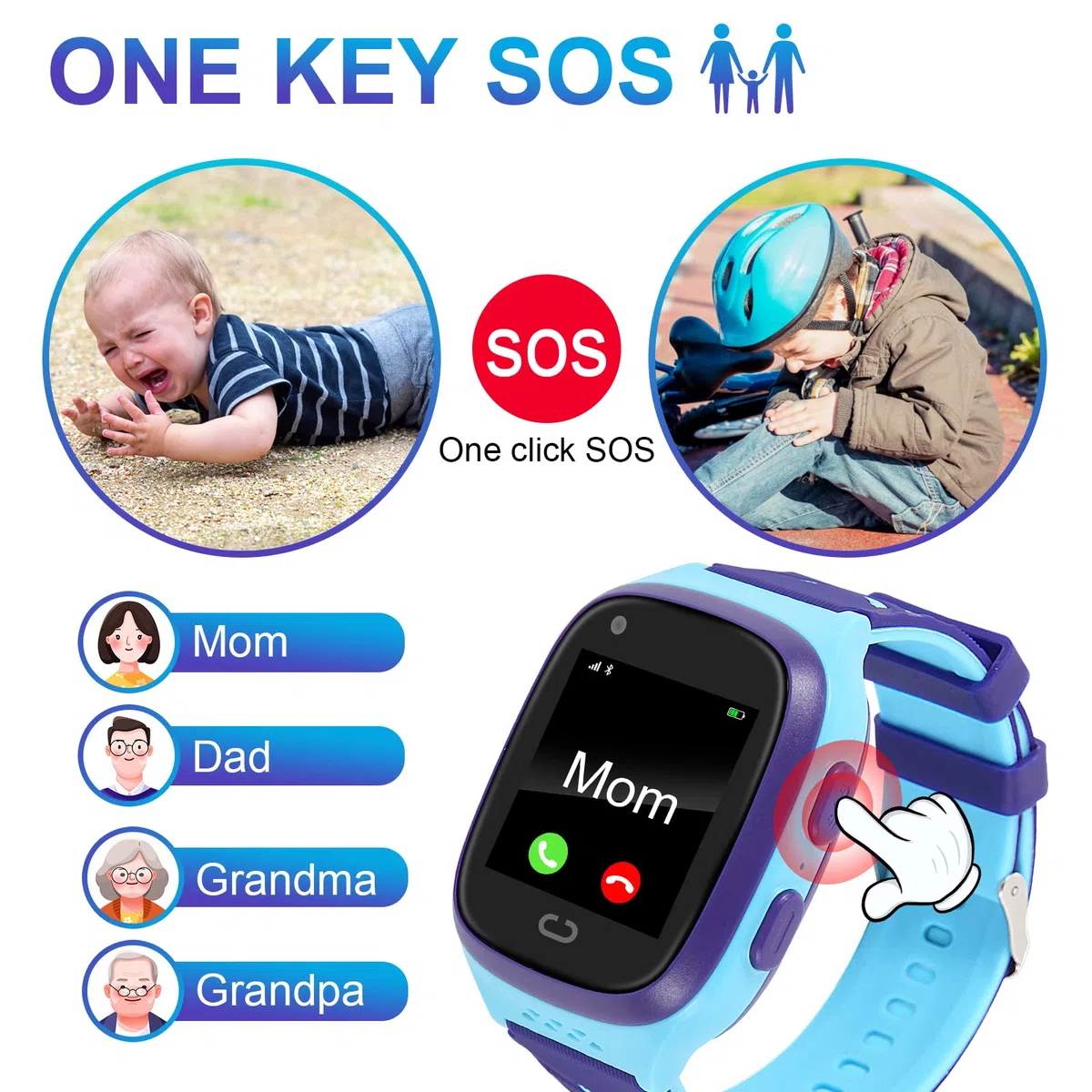 Reloj Inteligente para Niños 4G Rastreador GPS Videollamada SOS Cámara De Chat De Voz Despertador Cronómetro Calculadora De Localización De Regalos De Cumpleaños para Niñas 4-12 Años (Azul)