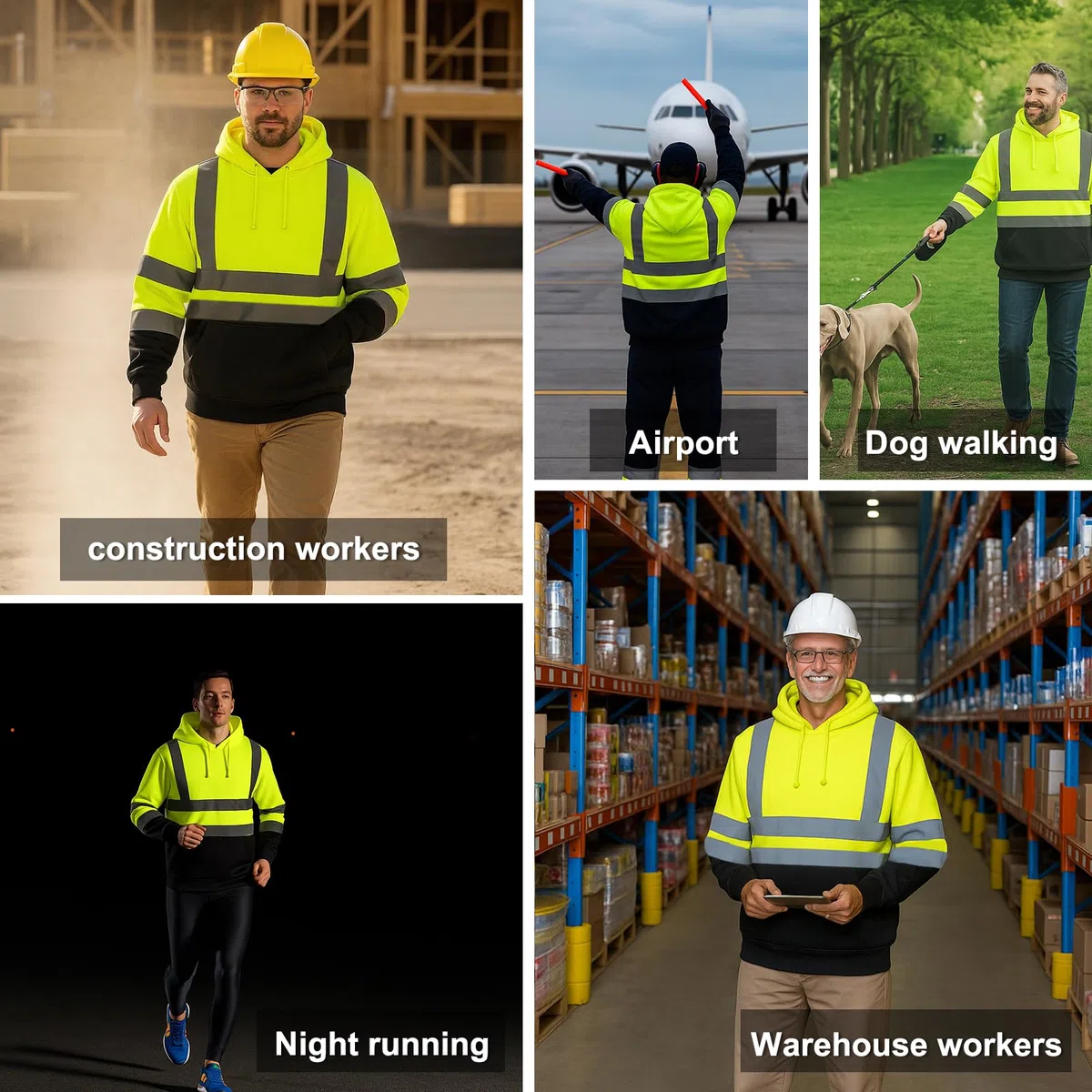 HYCOPROT Sudadera de Alta Visibilidad Forro Polar Reflectante de Seguridad Chaqueta de Trabajo con Capucha Bolsillos Cordón de Chaqueta de Seguridad Top con Cordón para Hombre y Mujere EN ISO 20471