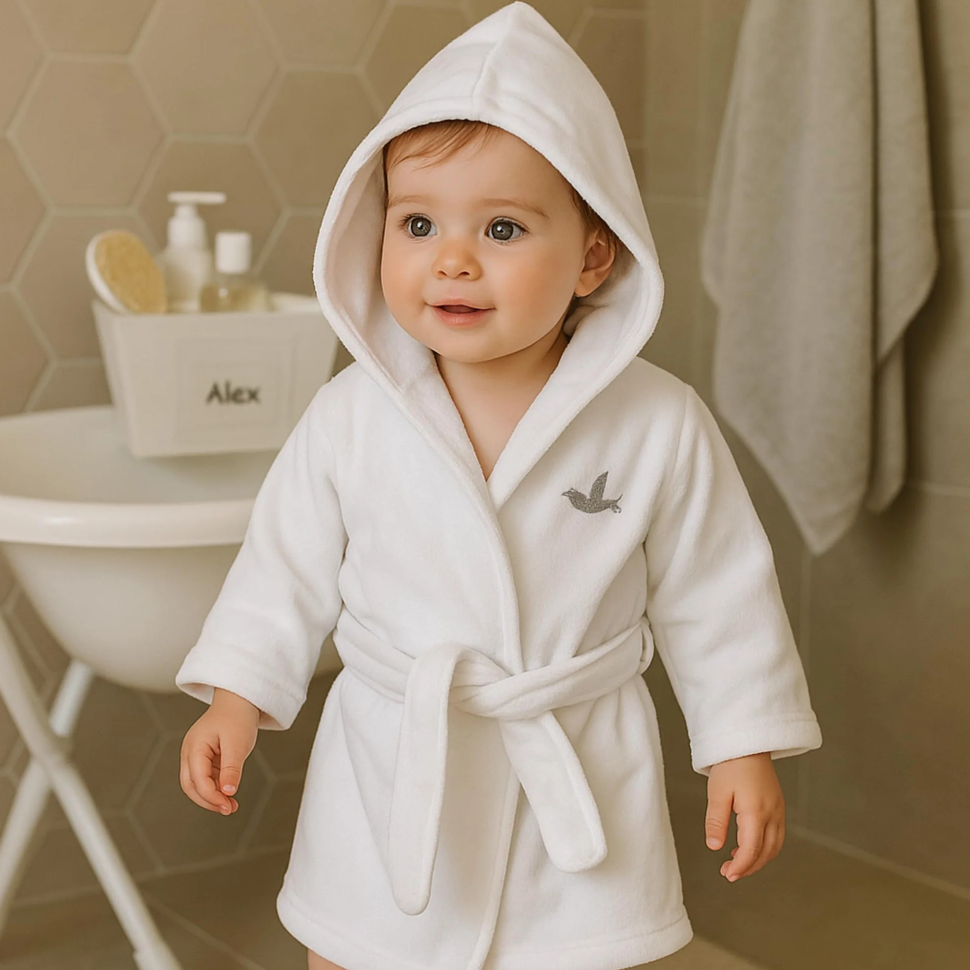 BebeDeParis Albornoz Bebé | Regalos para Bebes Recien Nacidos Personalizado con el Nombre bordado en Gris Rosa o Azul | 0 a 18 meses | 100% Algodón muy Suave + Accesorios