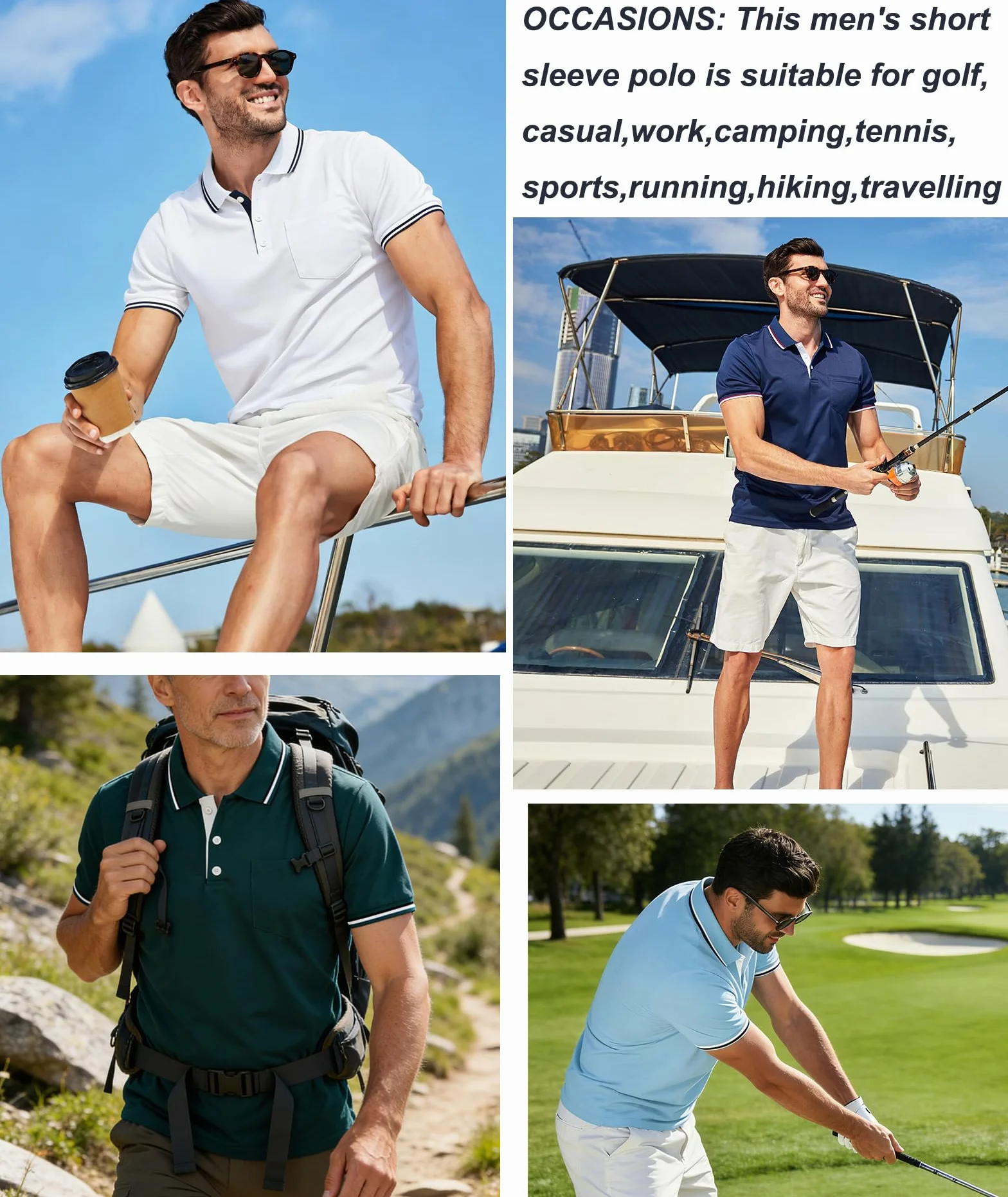 ZITY Polo para Hombre Paquete de 3 Polo Manga Corta Camiseta Golf Trabajo Transpirable Camiseta Informal con Bolsillo Verano Tres Piezas T Shirt para Vacaciones