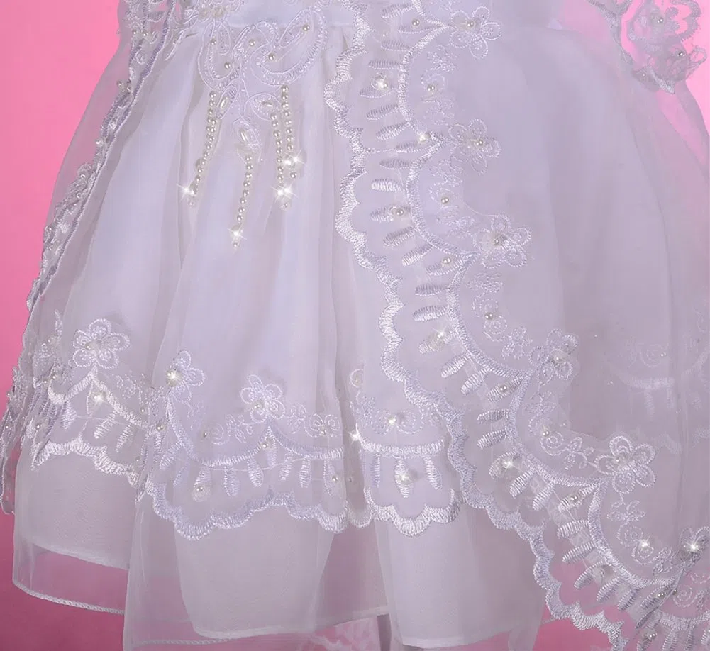 Lito Angels Vestido de Bautizo para bebé niña con Cuentas festoneadas Bordadas, Ropa de Bautismo con capó y Capa, Marfil Ivory/Blanco