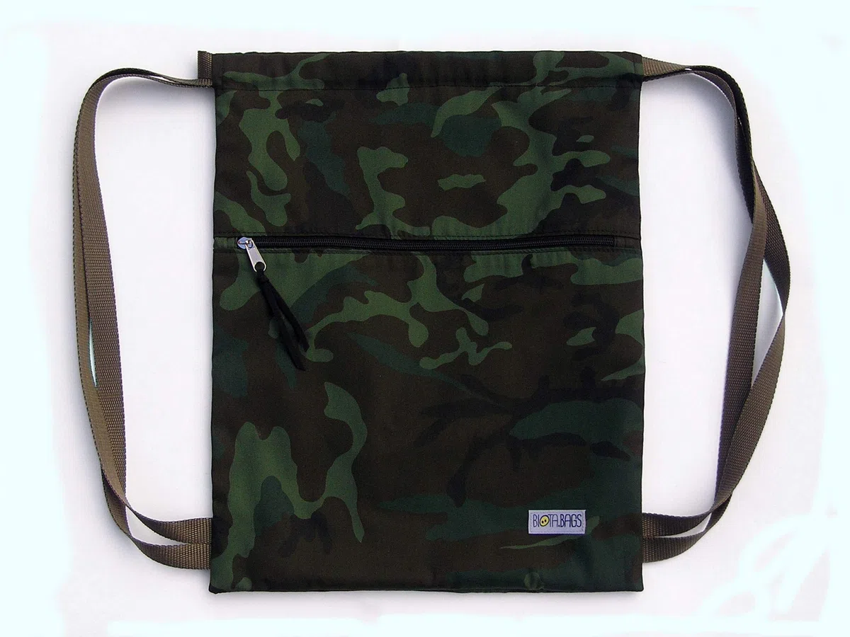 Mochila saco de tela Camuflaje, Bolsa petate unisex, Bolso sport todoterreno, Ligera y resistente