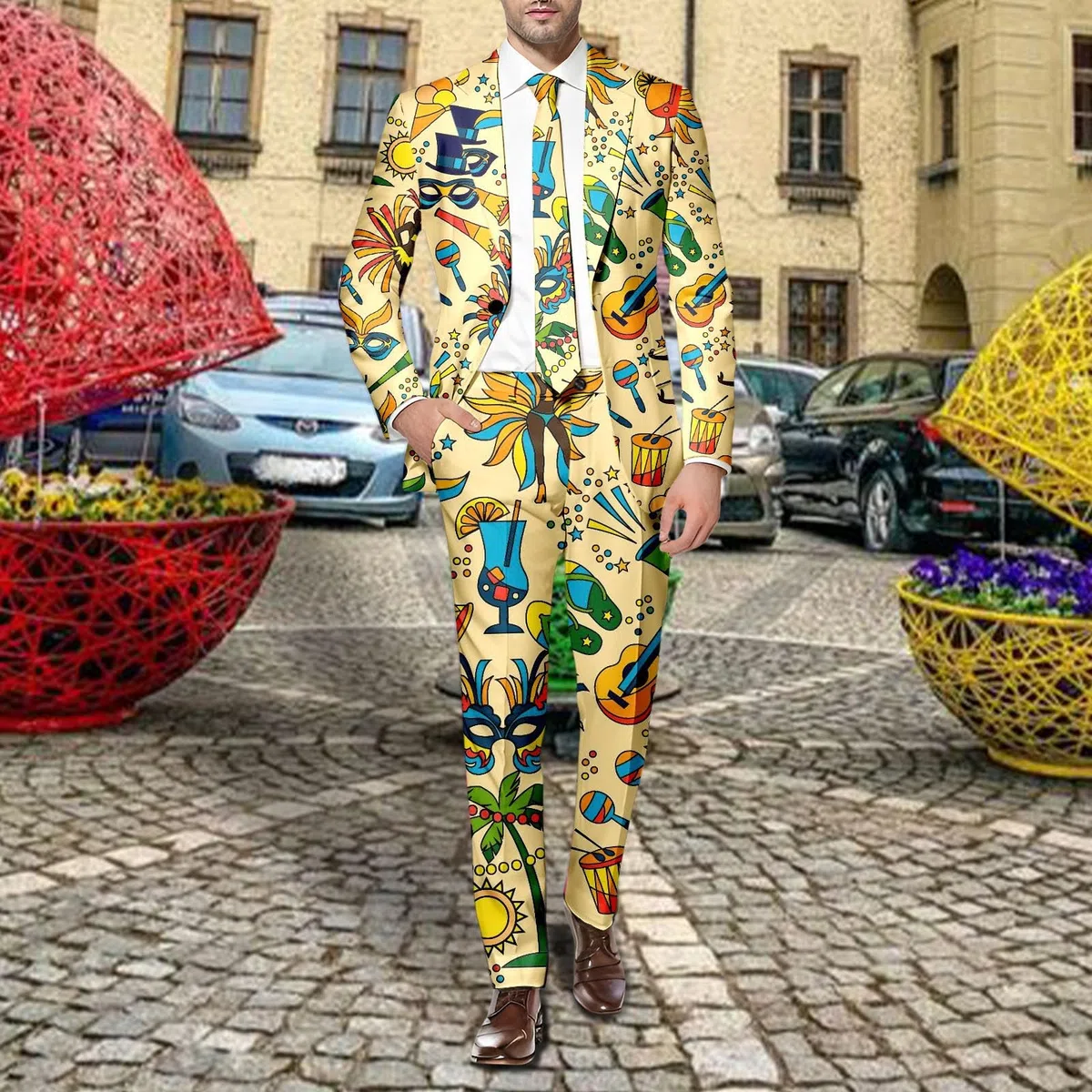 Disfraces de carnaval para hombre, chaqueta de 2 piezas para bodas, carnaval impresos, juego de blazer, traje de negocios, fiesta, carnaval, disfraz, traje de hombre, pantalones deportivos,